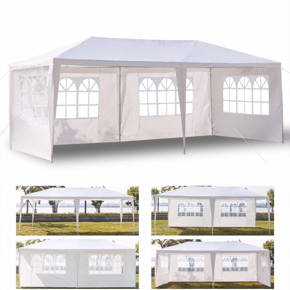 10'X20' Outdoor Party Tent with 4 Removable Sidewalls, Waterproof Canopy Patio Wedding Gazebo, White