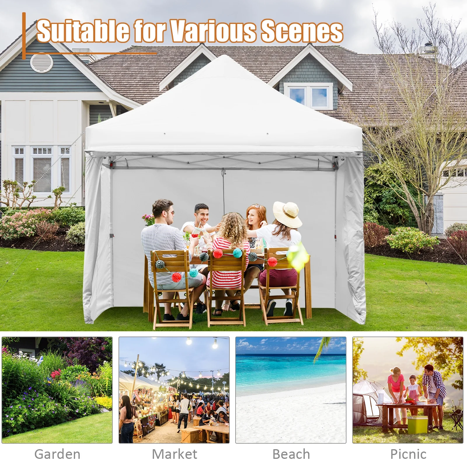 Patiojoy 10x10ft Pop up Tent, 4 Height Adjustment Folding Camping Tent with Awning Blue - Image 28