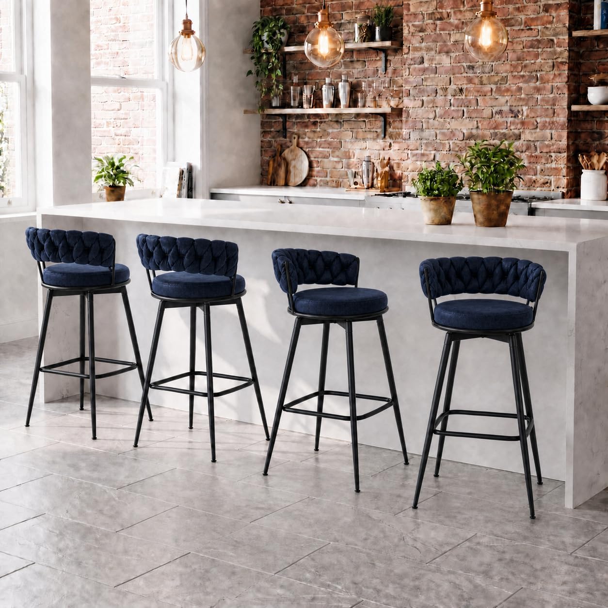 Bar Stools Set of 2 Upholstered Kitchen Counter Height Barstool Grey - Image 11