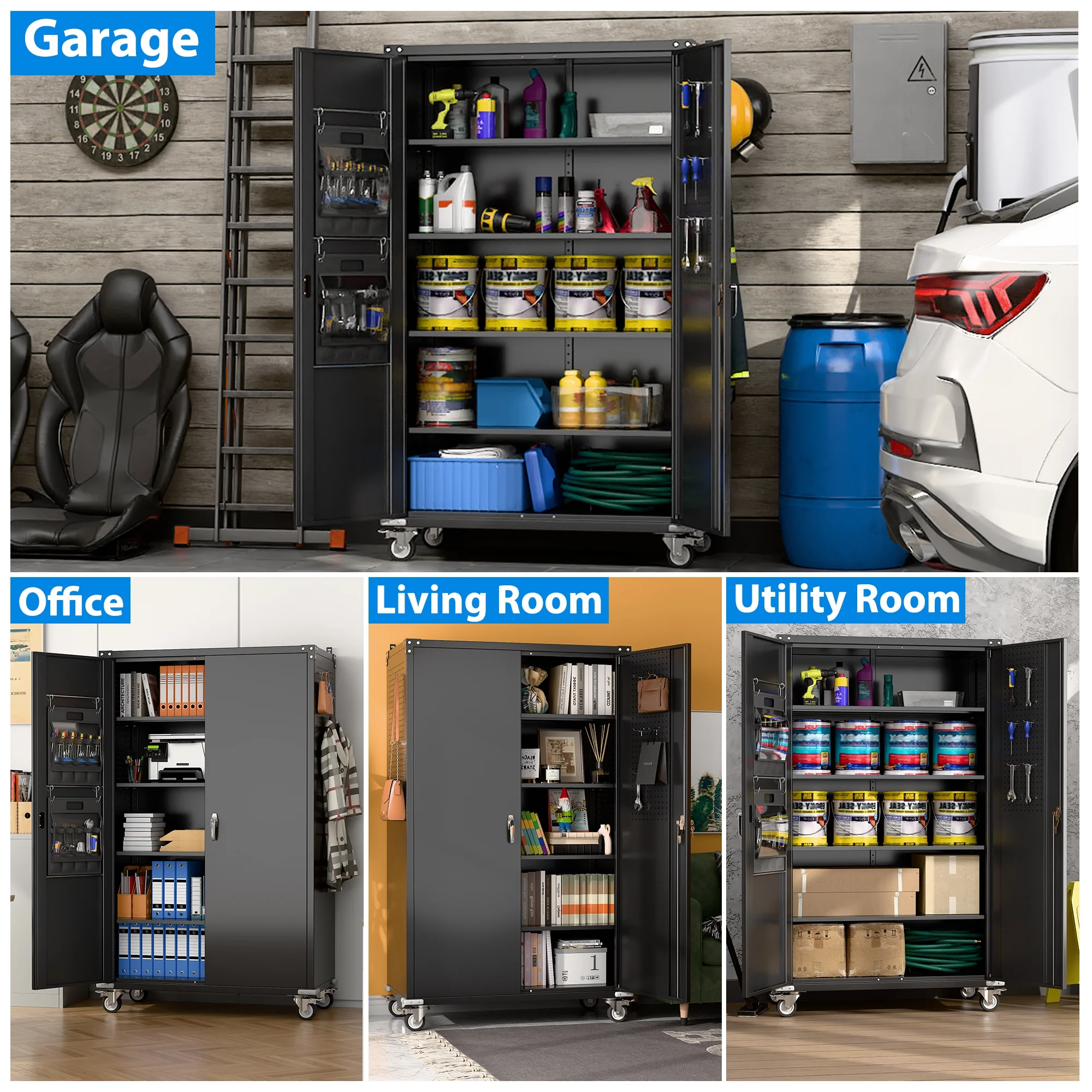SUPEER 71" Metal Storage Cabinets with Wheels and Pegboards, Industrial Cabinet with 2 Drawers and 2 Adjustable Shelves,, Assembly Required - Image 80