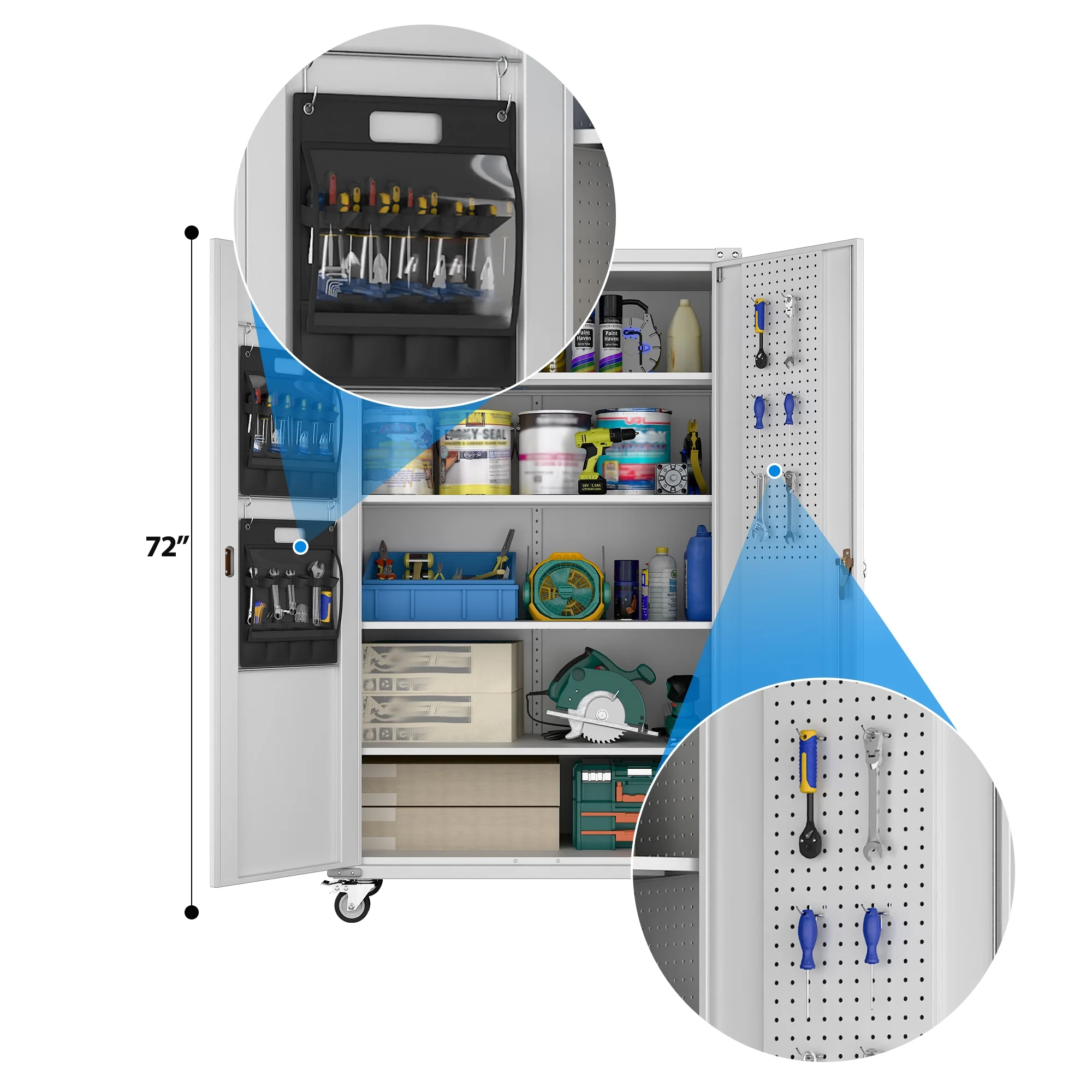 SUPEER 71" Metal Storage Cabinets with Wheels and Pegboards, Industrial Cabinet with 2 Drawers and 2 Adjustable Shelves,, Assembly Required - Image 131
