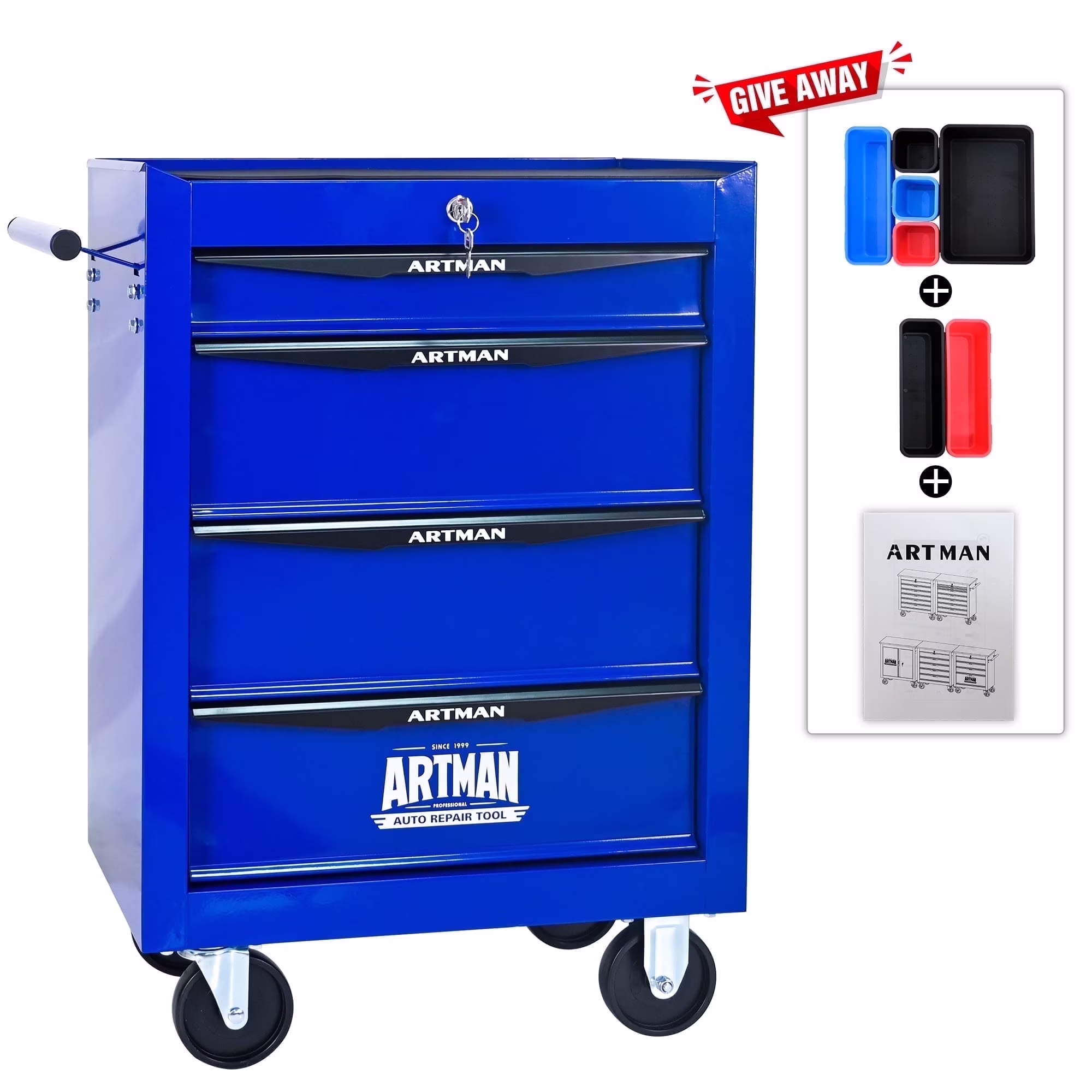 ARTMAN 20" 6-Drawer Tool Chest Cabinet with Ball Bearing Drawer Slides, Steel Tool Storage Box Organizer for Garage Workshop Repair Shop - Image 3
