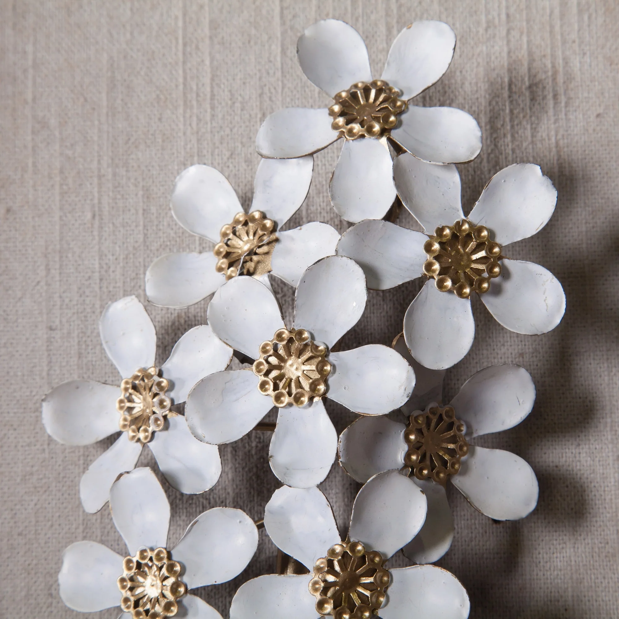 Set of 2 White and Gold Metal Flower Wall Decor with Wood Frames, Decorative Floral Wall Art - Image 7