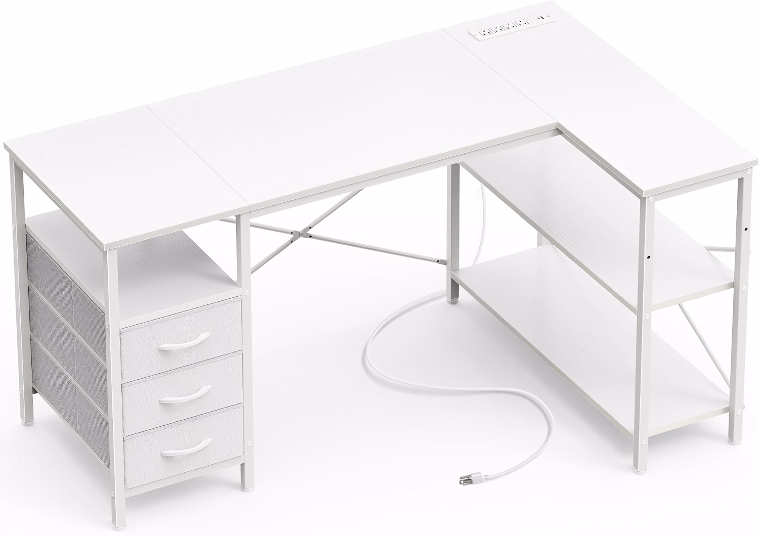 L Shaped Office Desk with Power Outlets & 3 Drawers - Image 4