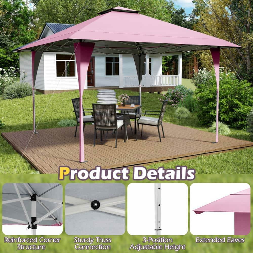 Spaco 13 X 13 FT Pop up Canopy Tent, Canopy with Portable Carrying Bag 8 Stakes and 4 Wind Ropes for Patio, Garden, Backyard, Pink - Image 2
