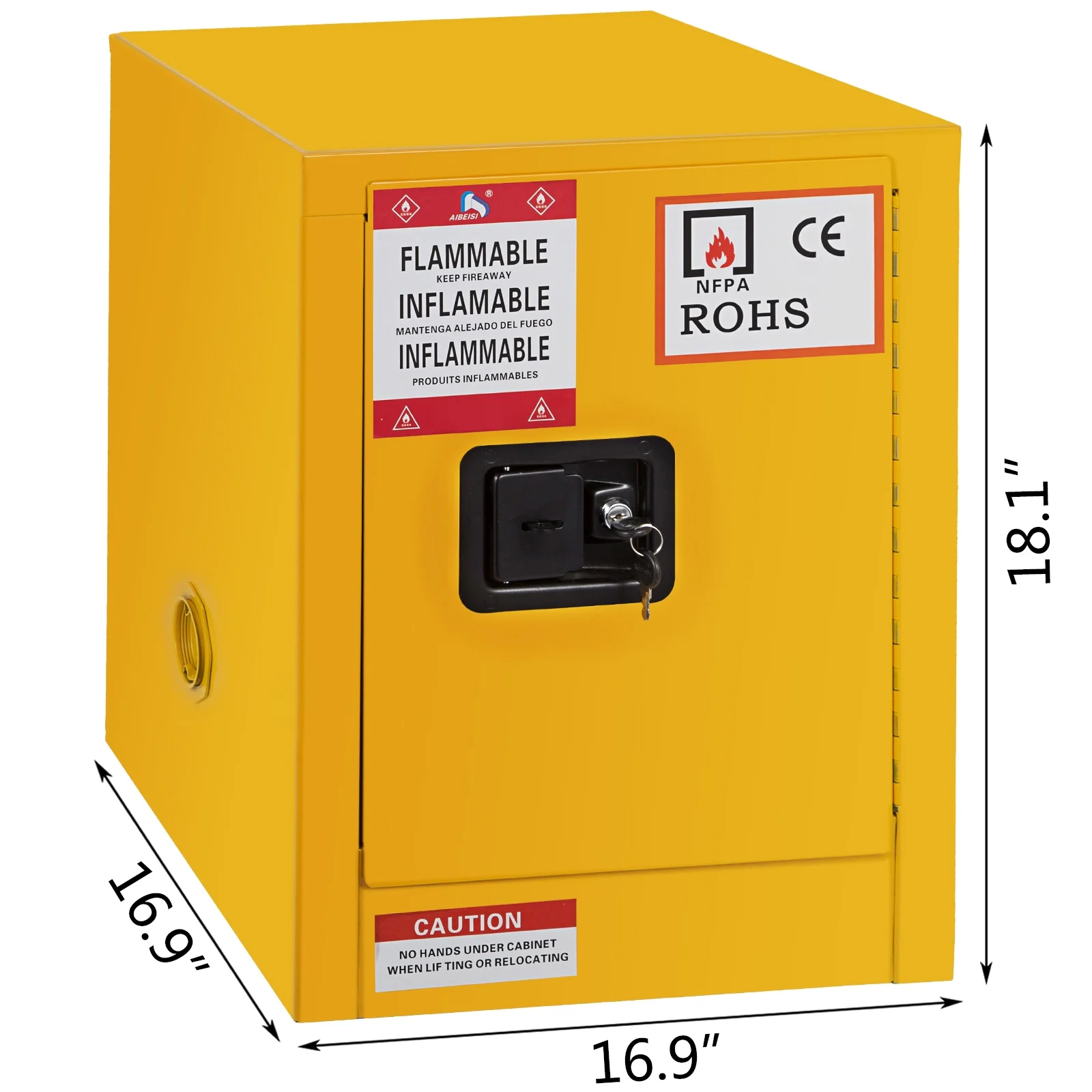 BENTISM Safety Cabinet for Flammable Liquids Single door and Manual Close Yellow Hazardous Storage 43 x 43 x 46CM - Image 10