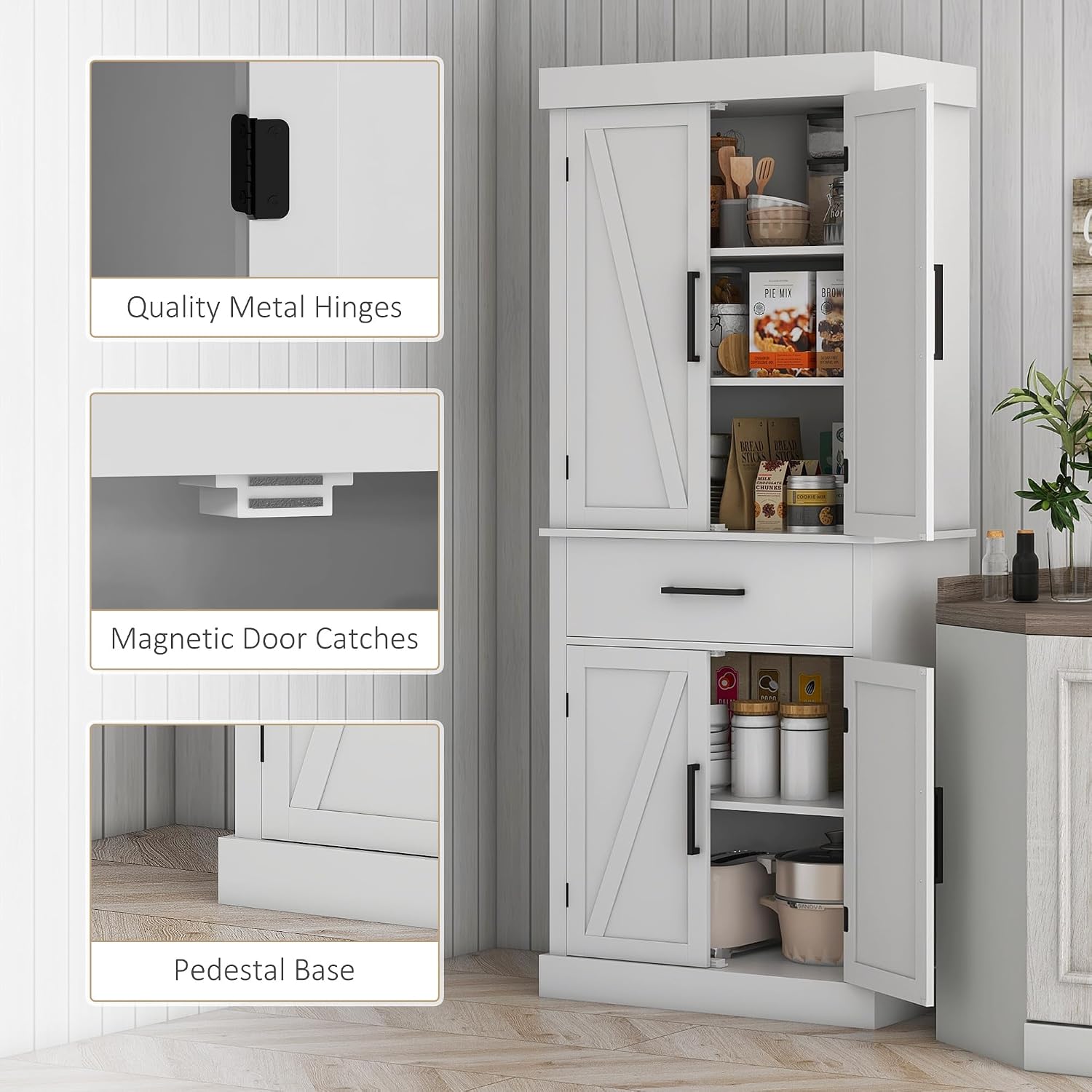 72" Tall Kitchen Pantry Cabinet Adjustable Shelves Barn Doors White - Image 8
