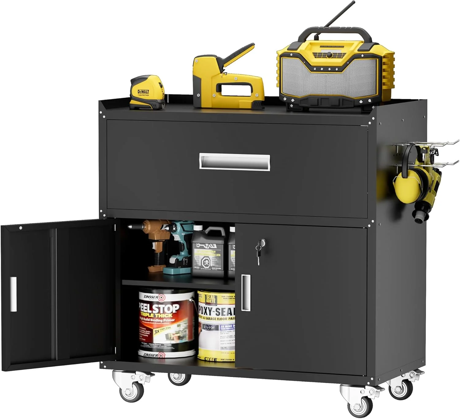 GXK-Home Metal Garage Storage Cabinet With Lock and Hook Hole,Tool Chest with Wheels for Workshop,Black - Image 11