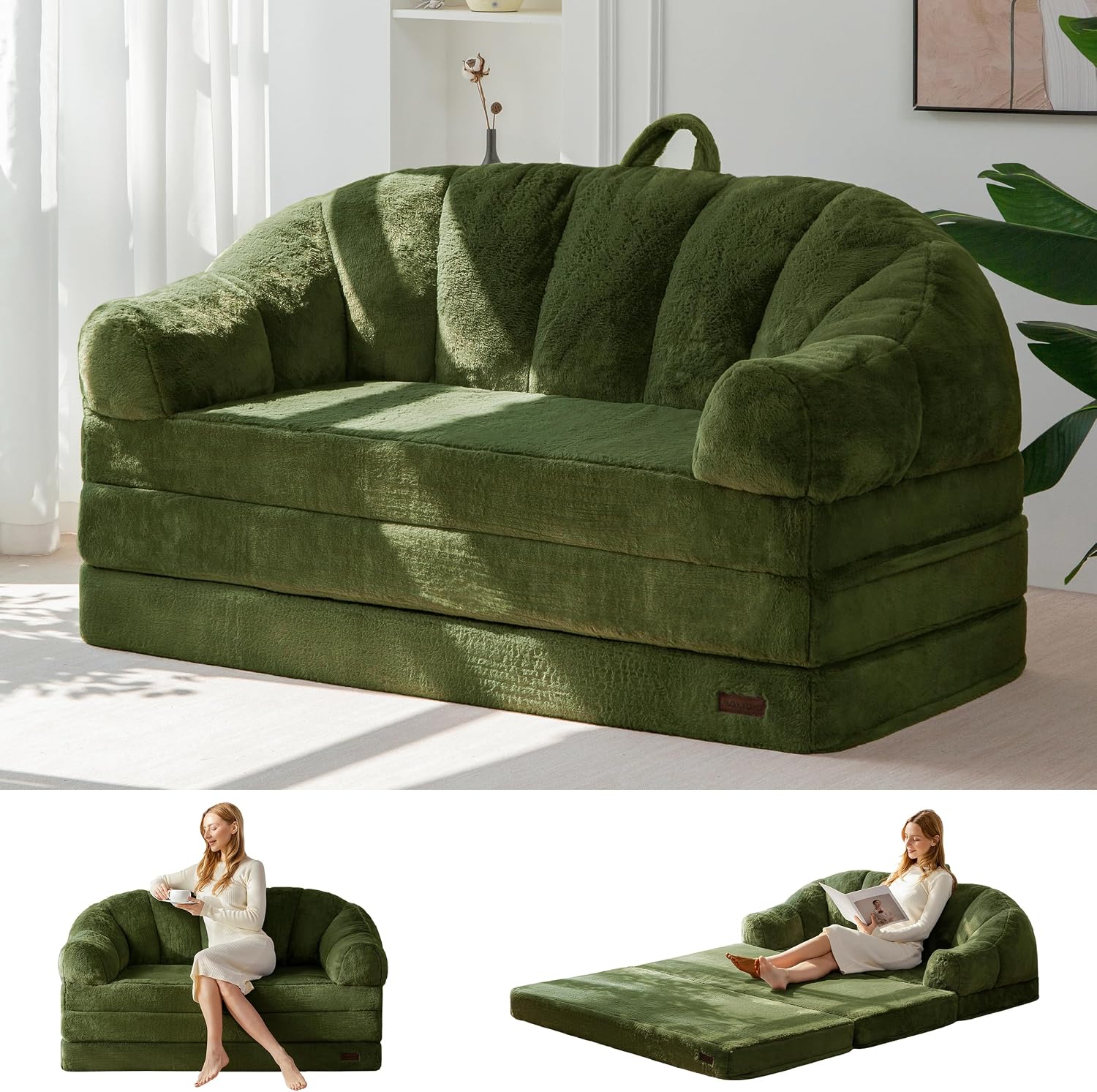 Folding Sofa Bed, 2 in 1 Convertible Sofa to Lounger - Image 2
