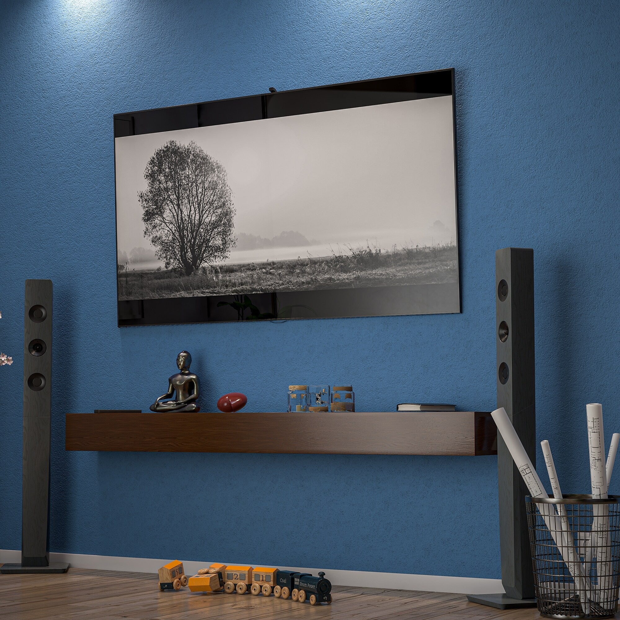 72 Inch Solid Pine Fireplace Mantel, Wall Mounted Floating Shelf in Brown - Image 3