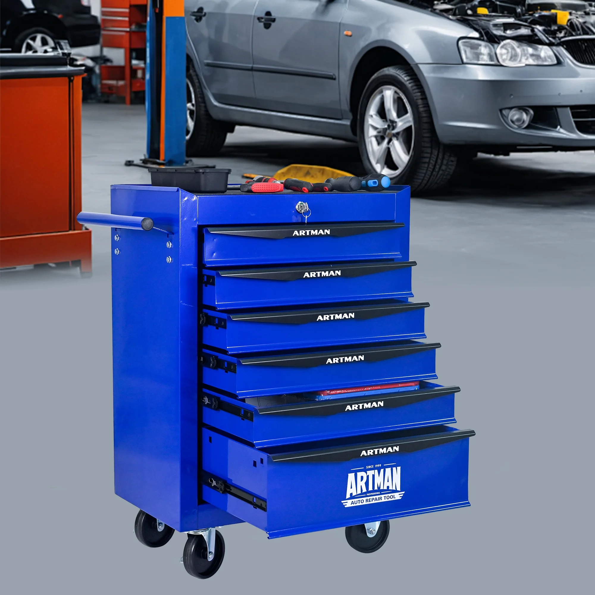 ARTMAN 20" 6-Drawer Tool Chest Cabinet with Ball Bearing Drawer Slides, Steel Tool Storage Box Organizer for Garage Workshop Repair Shop - Image 11