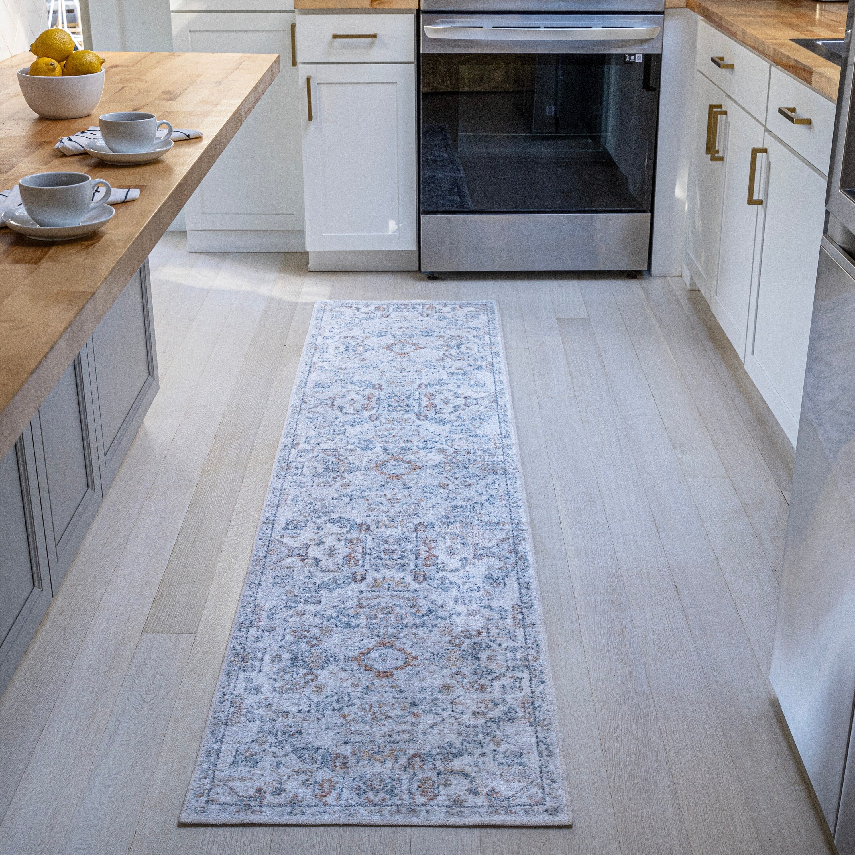 Bohemian Medallion Low-Pile Machine-Washable Area Rug, Cream and Terra - Image 58