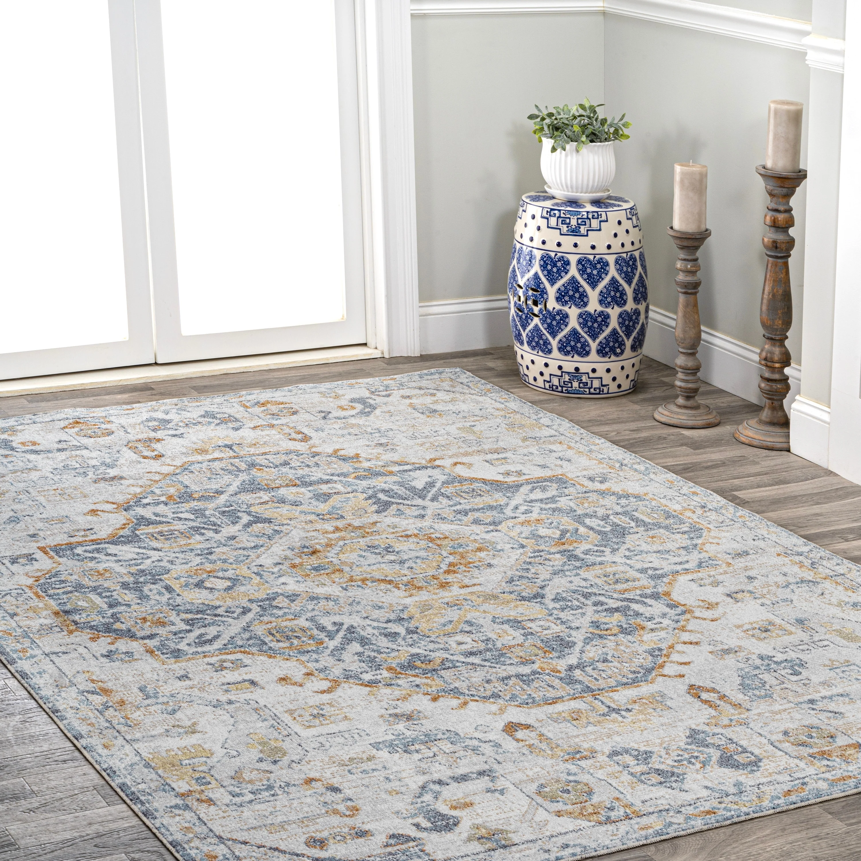 Bohemian Medallion Low-Pile Machine-Washable Area Rug, Cream and Terra - Image 13