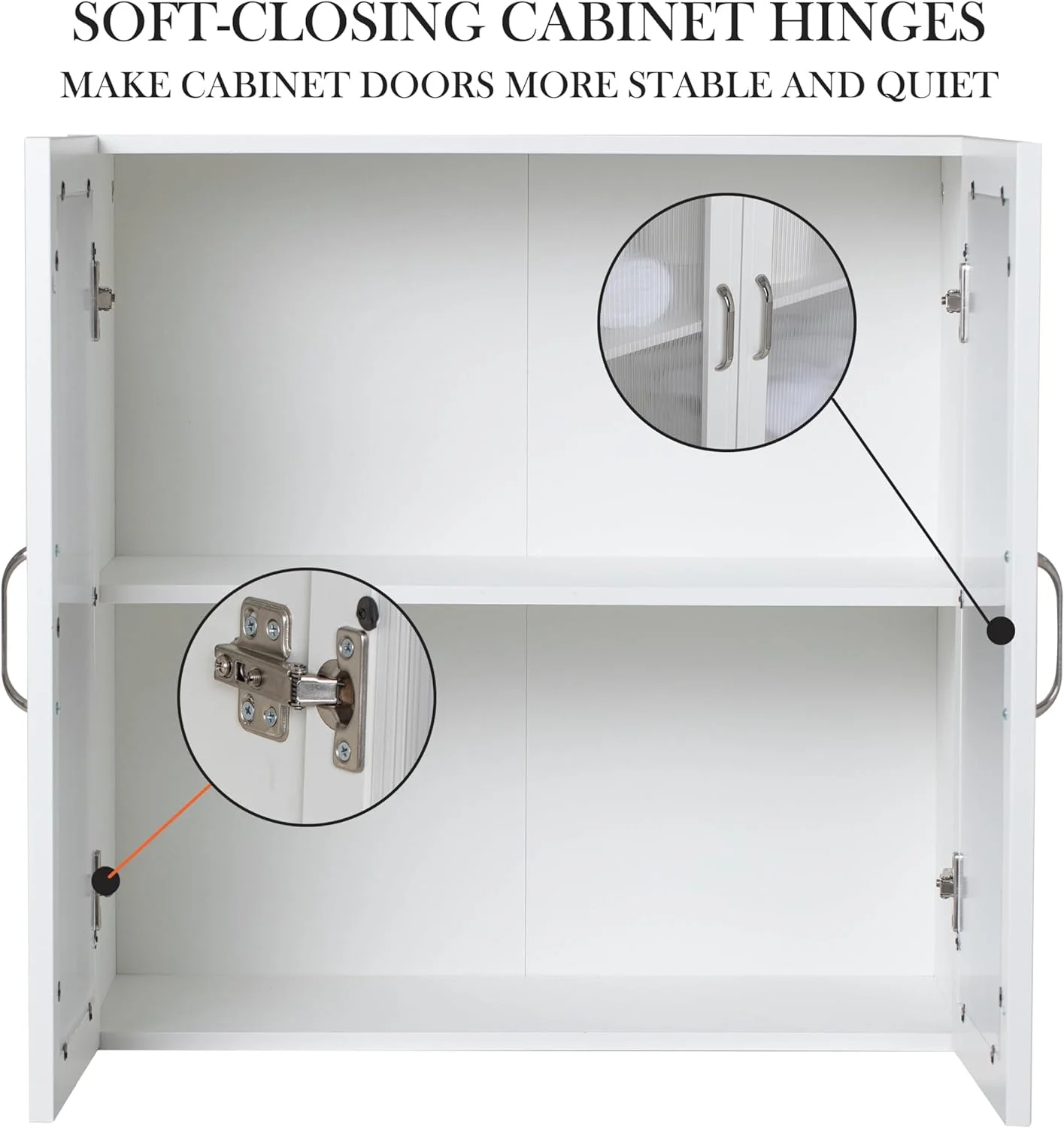 24" Kitchen Wall Storage Cabinet - Led Farmhosue Food Cabinets Cupboards with 2 Doors and Shelves for Small Sparce in Dinning or Living Room - Image 4