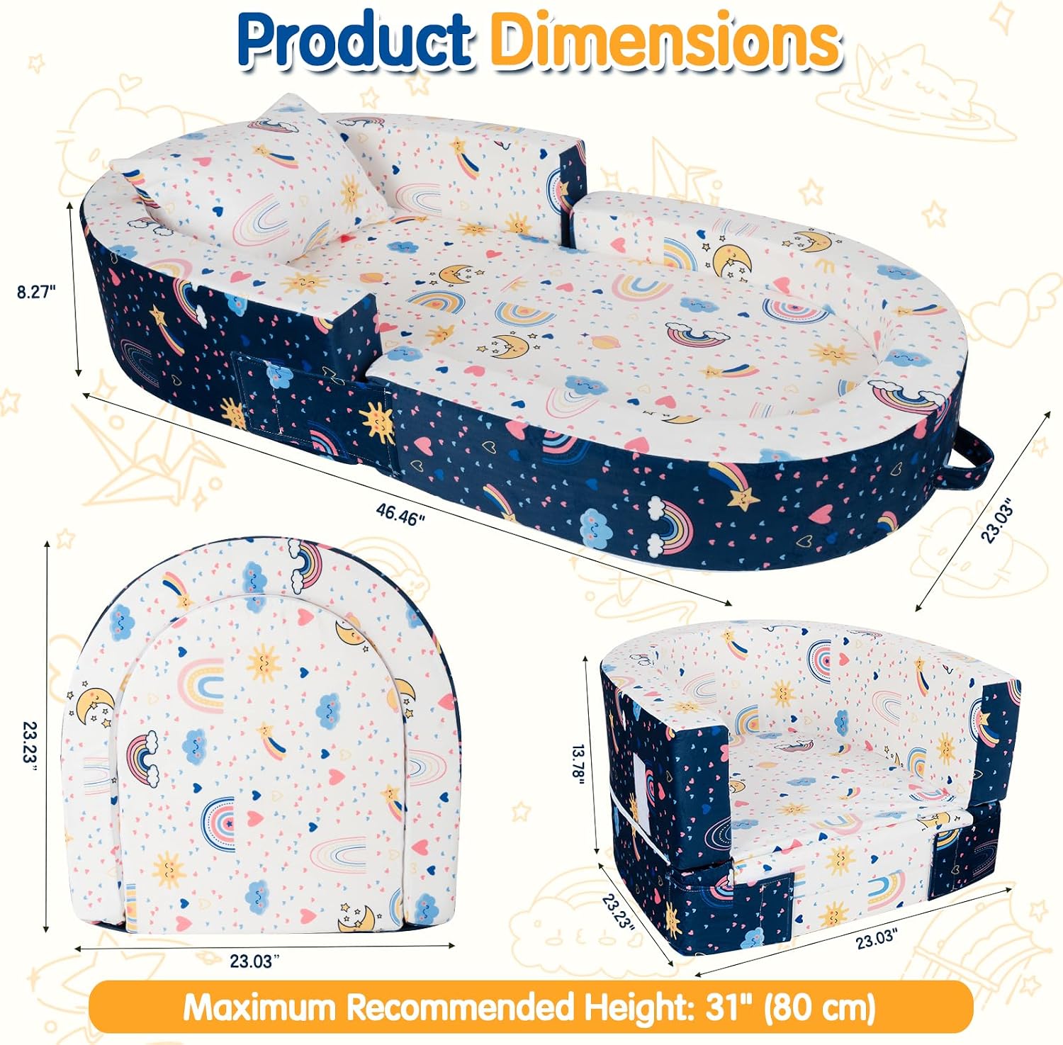 2-in-1 Toddler Travel Bed, Portable Foldable Toddler Floor Bed Converts to Soft Sofa, Kids Travel Couch with Removable Washable Cover, Ideal for Camping, Picnic, Hotel & Sleepovers - Image 2