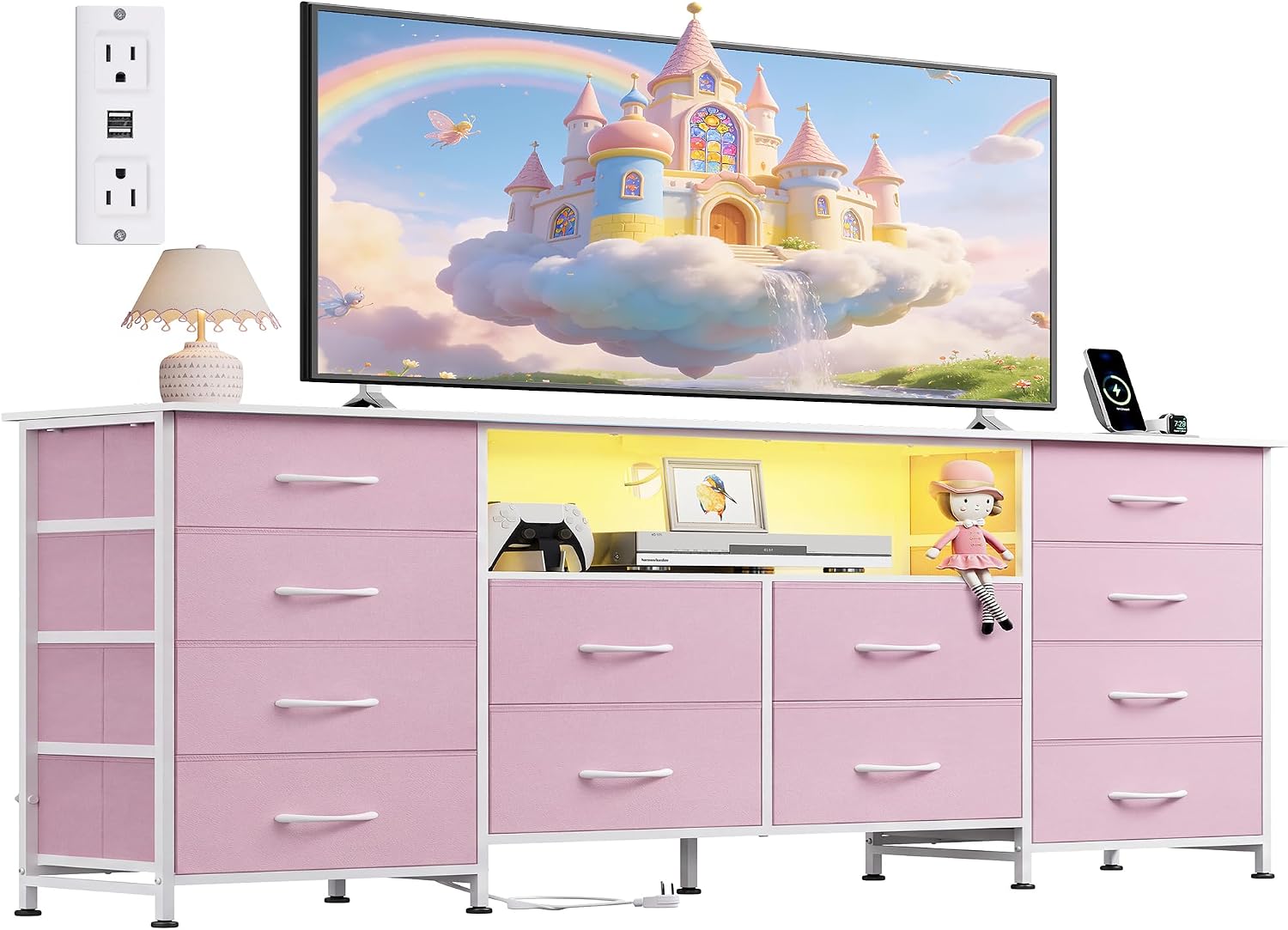 LED Dresser TV Stand for 65 Inch TV, 8 Drawers, Black - Image 11