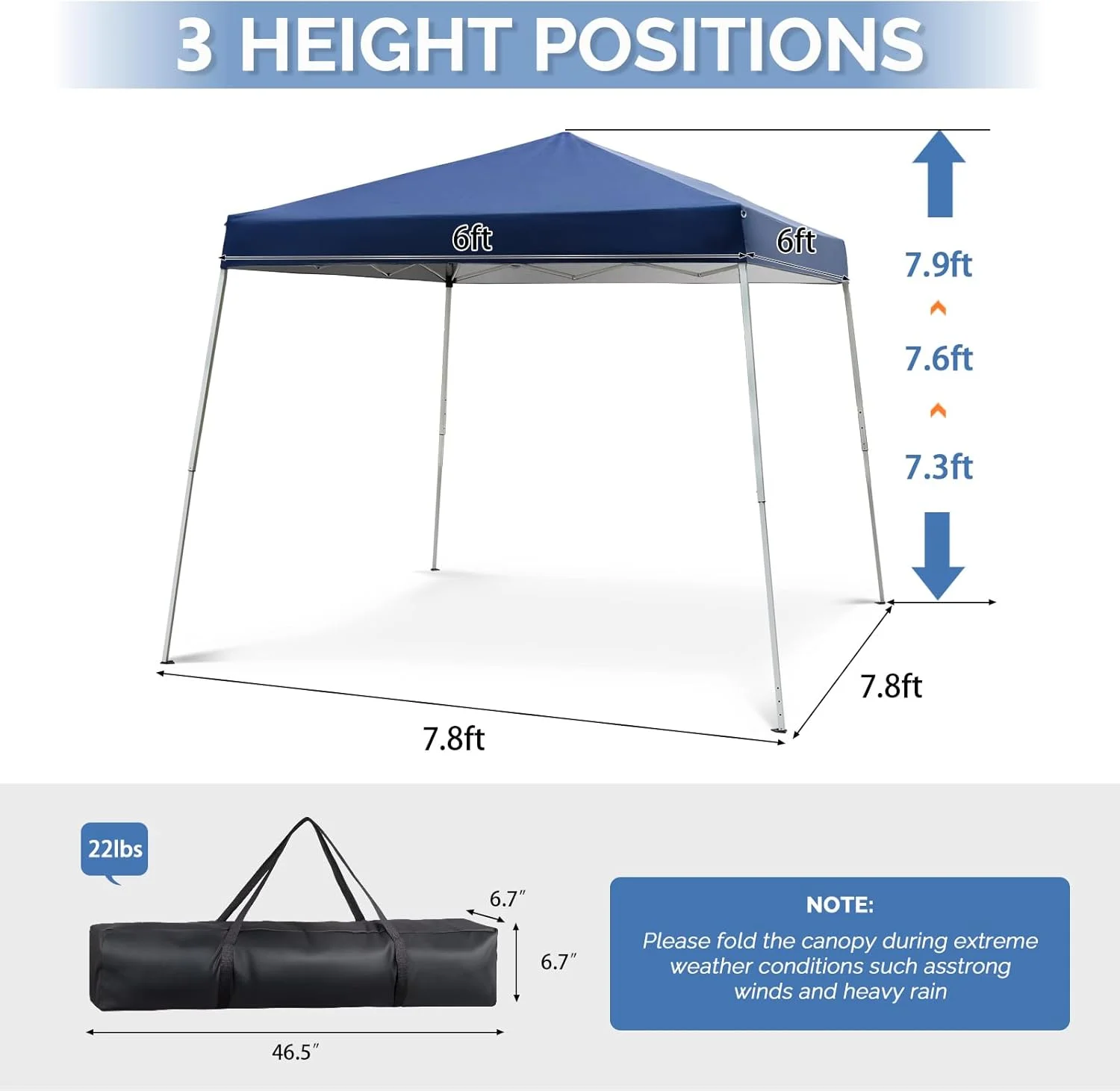 6x6 ft Pop Up Canopy Tent, Outdoor Foldable Portable Canopy for Camping, Patio, Easy Up Gazebo with Carry Bag Slant Legs - Image 3