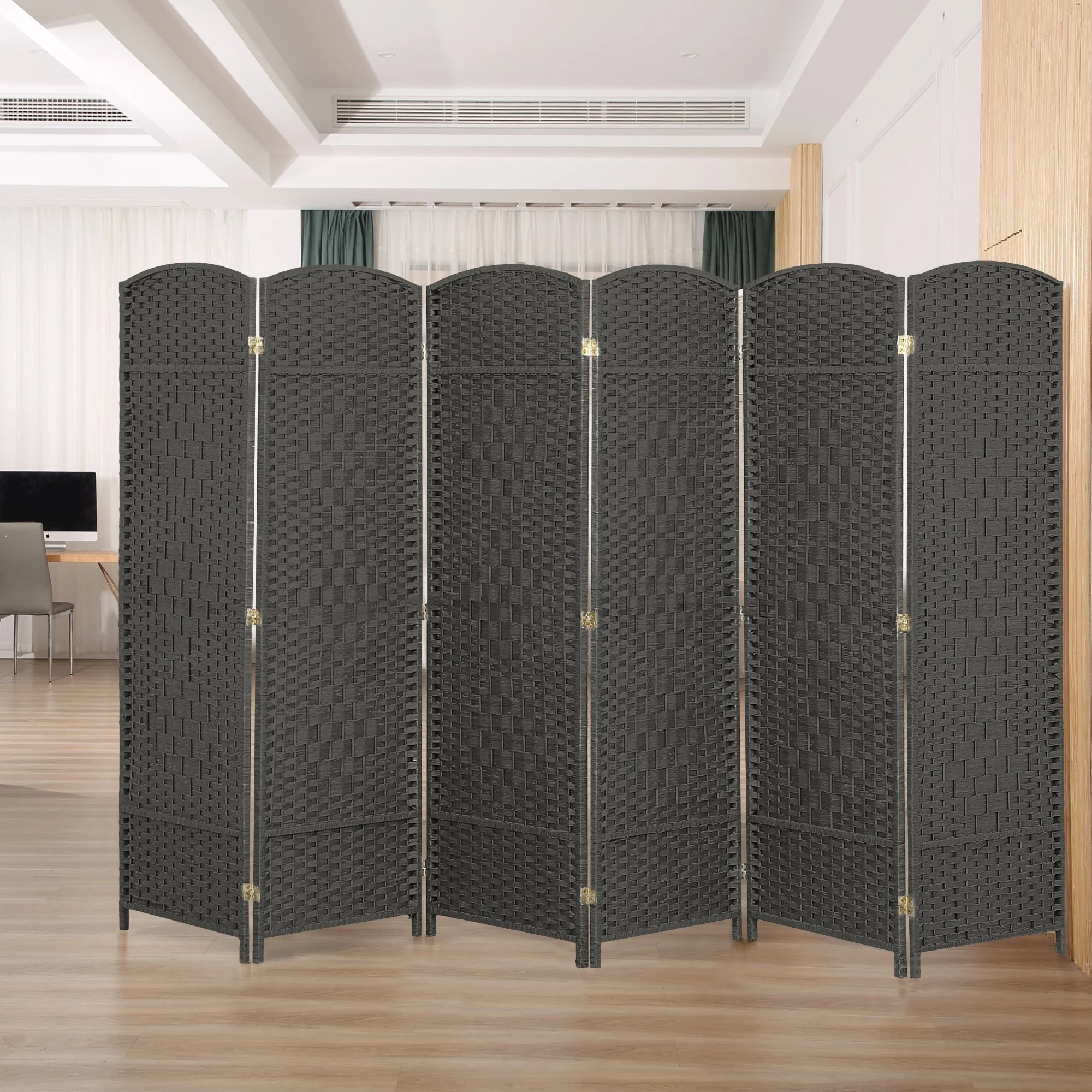6 FT Tall Woven Fiber Room Divider, Freestanding Folding Privacy Screen - Image 6