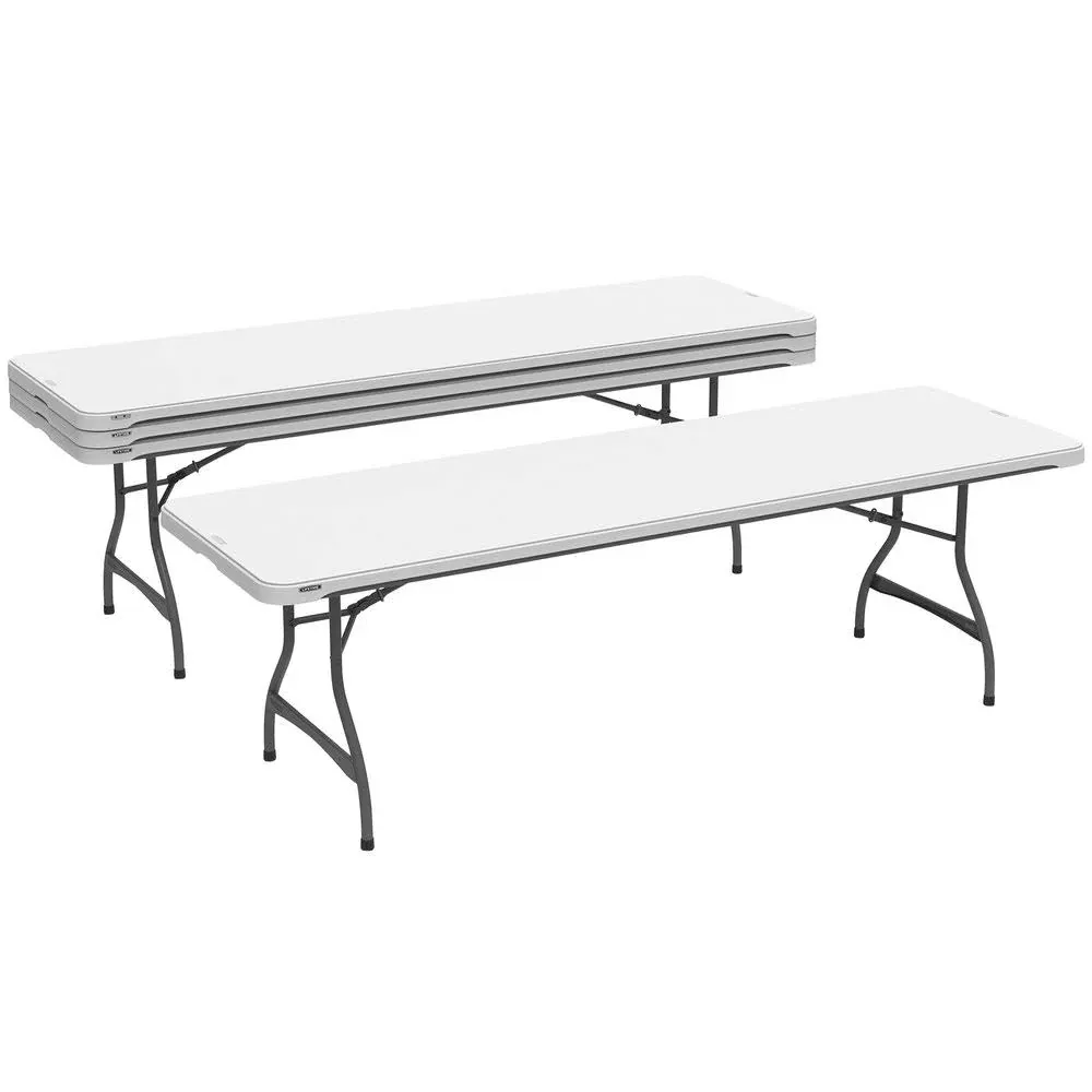 4-Pack Commercial Stacking 8 ft Folding Table - White (80344) - Image 3