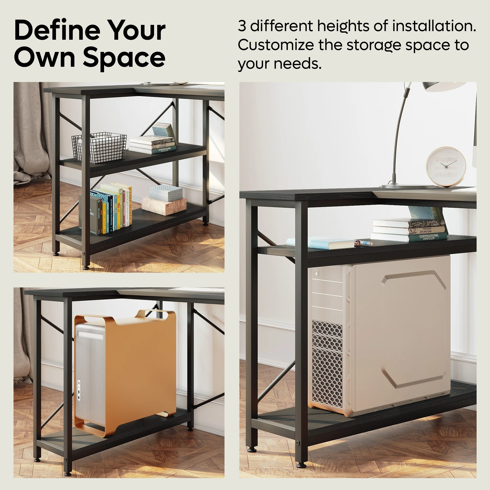 Small L Shaped Computer Desk with Storage Shelves, Compact Corner Workstation for Home Office and Study - Image 104