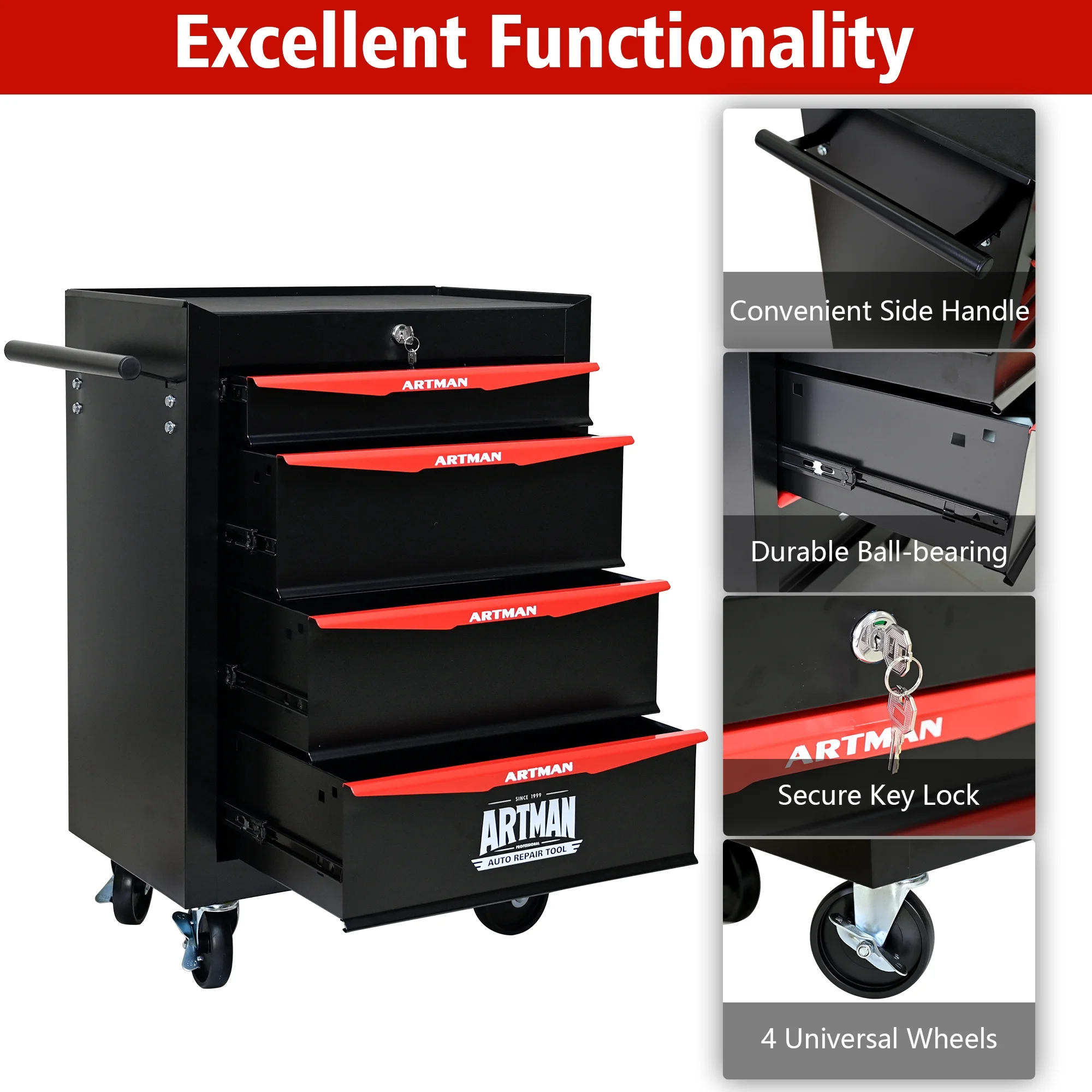 ARTMAN 20" 5-Drawer Rolling Metal Tool Chest Cabinet,Steel Tool Storage Box Organizer for Garage Workshop Warehouse - Image 23