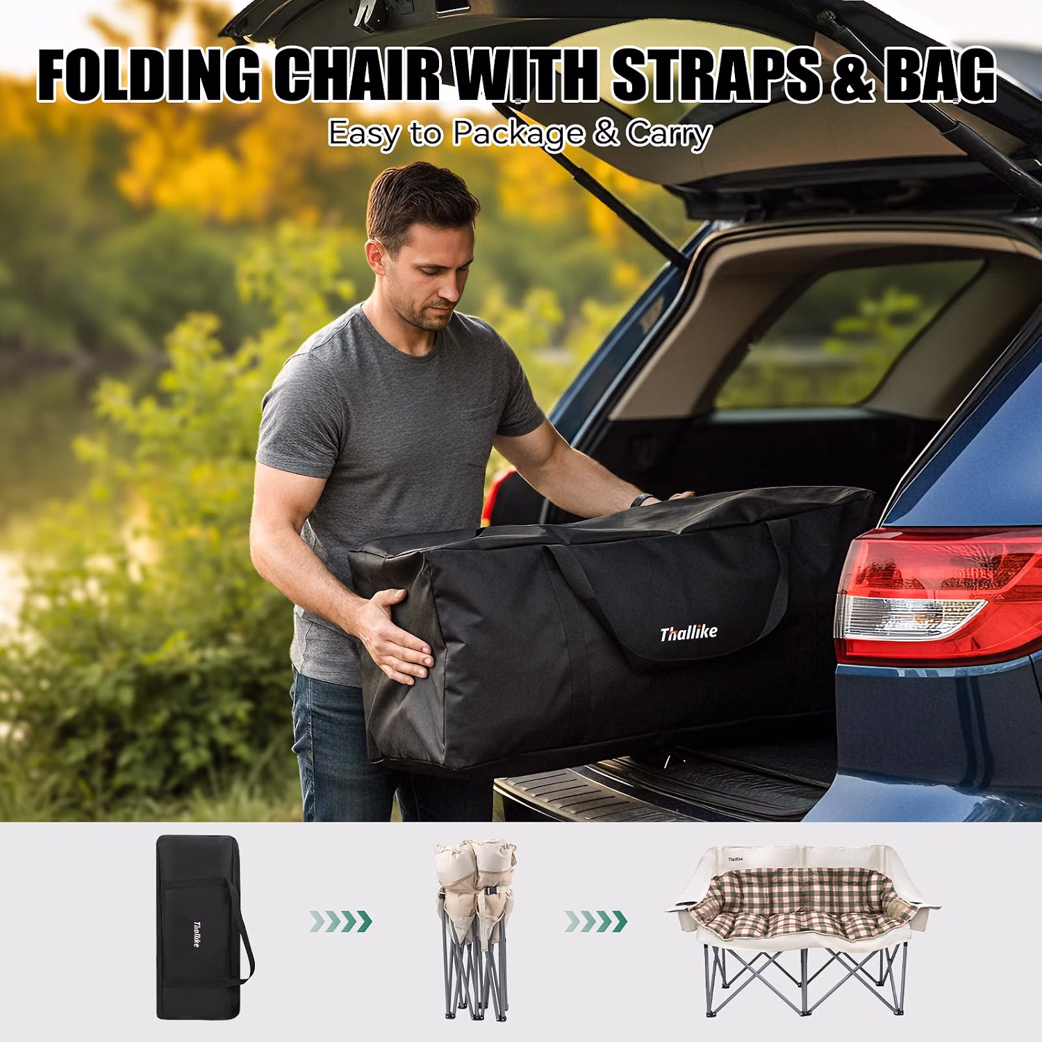 Double Camping Chair, Oversized 2 Person Camp Chairs with Cup Holders Side & Backrest Mesh Pockets Padded Loveseat Camping Chair Foldable for Outdoor Lawn Backyard Beach Support 800LB - Image 7