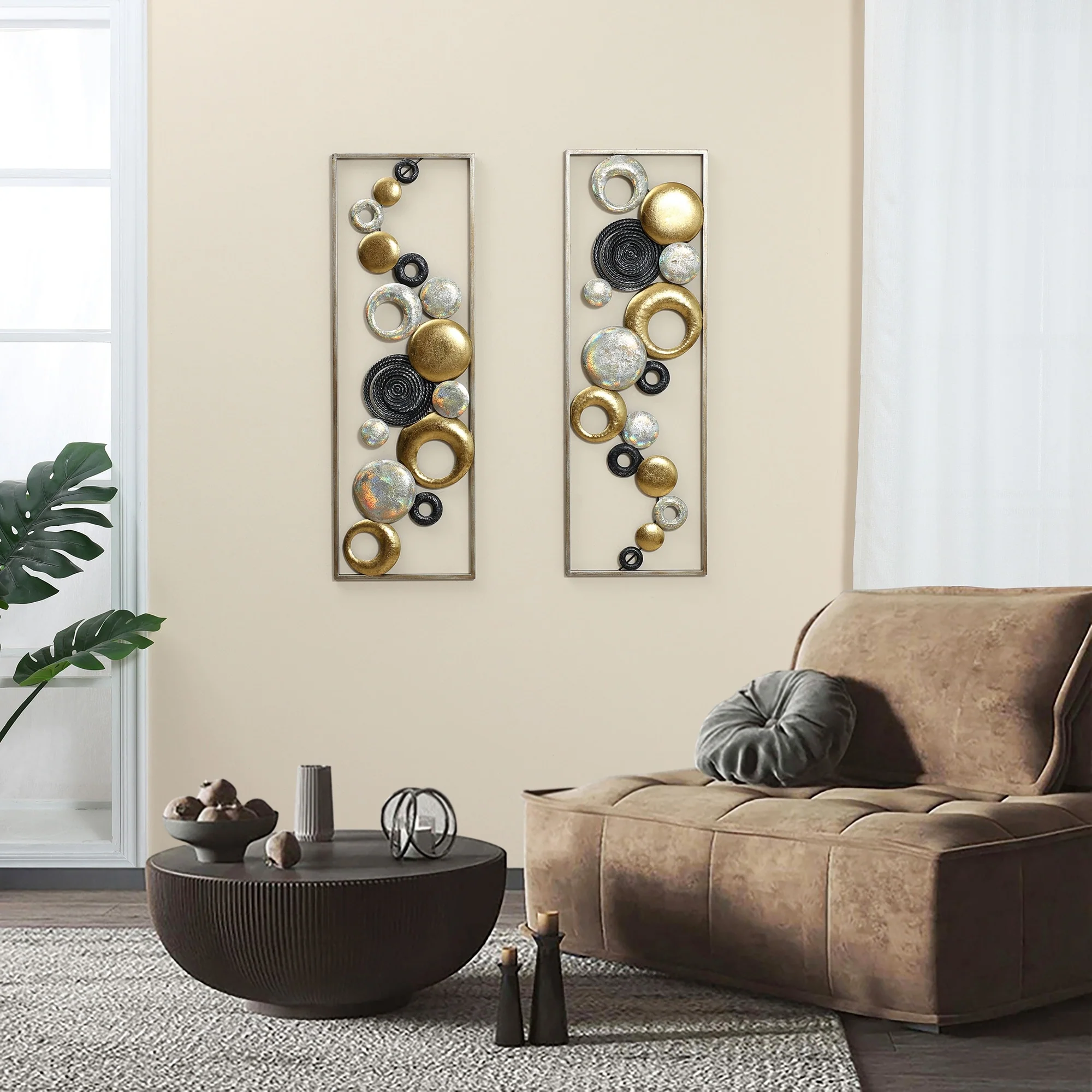 Set of 2 Modern Multi-Color Abstract Metal Wall Decor Panels, Decorative Wall Art for Living Room and Bedroom - Image 3