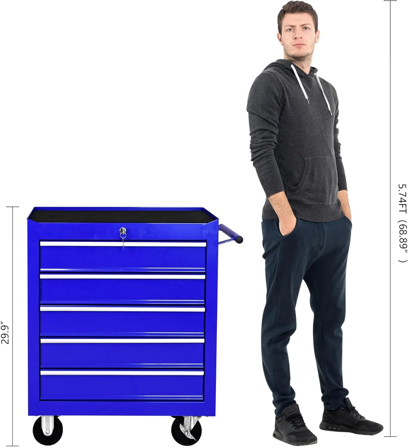 DSstyles Tool Chests, 5-Drawer Rolling Tool Storage Cabinet with Detachable Tray, Multi-Functional Handles, Adjustable Shelves, Secure Locking System, Heavy-Duty Wheels, Ideal for Garage, Workshop - Image 9