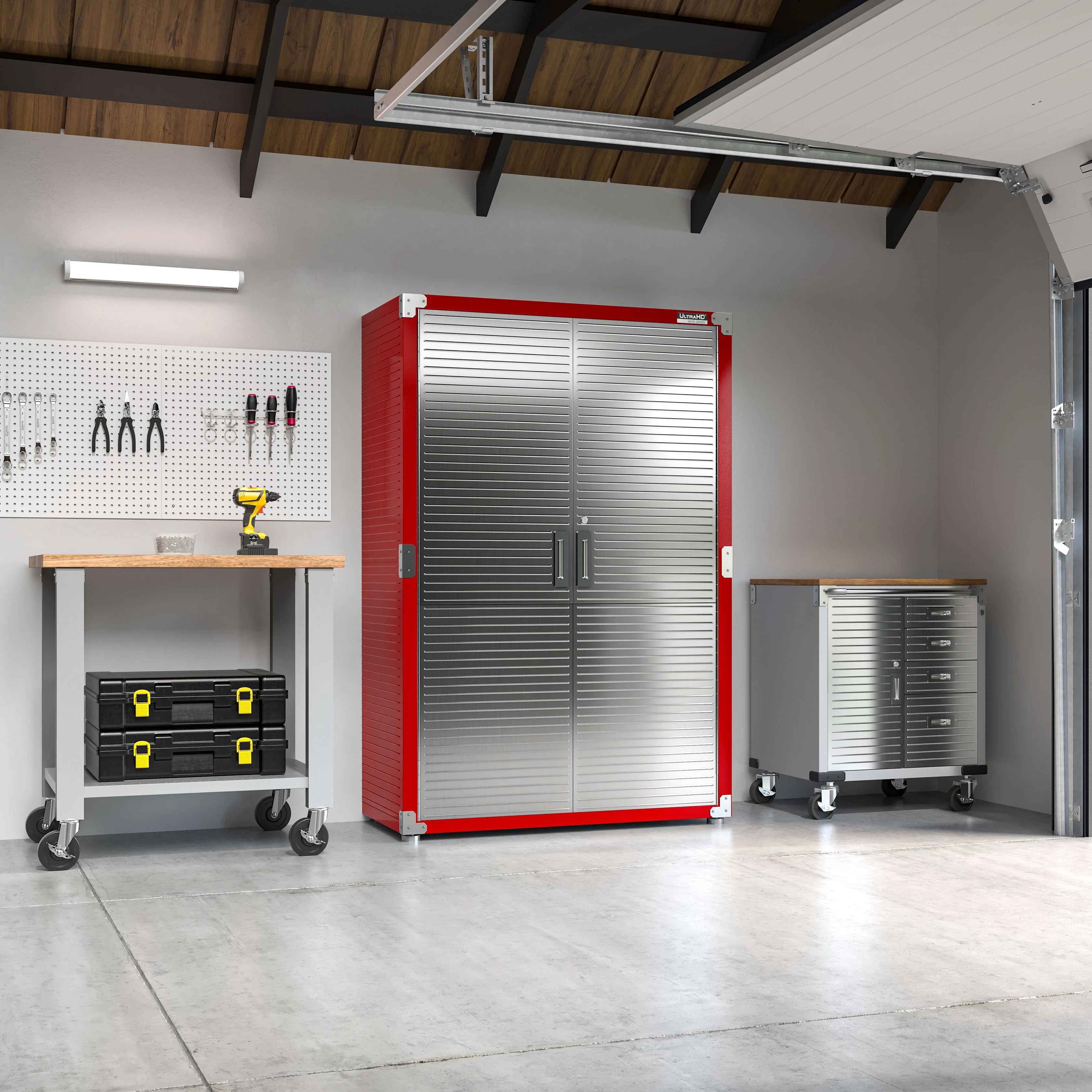 Seville Classics UltraHD? Heavy Steel Lockable Organizer Locker Storage Cabinet, 48" W x 24" D, Red - Image 2