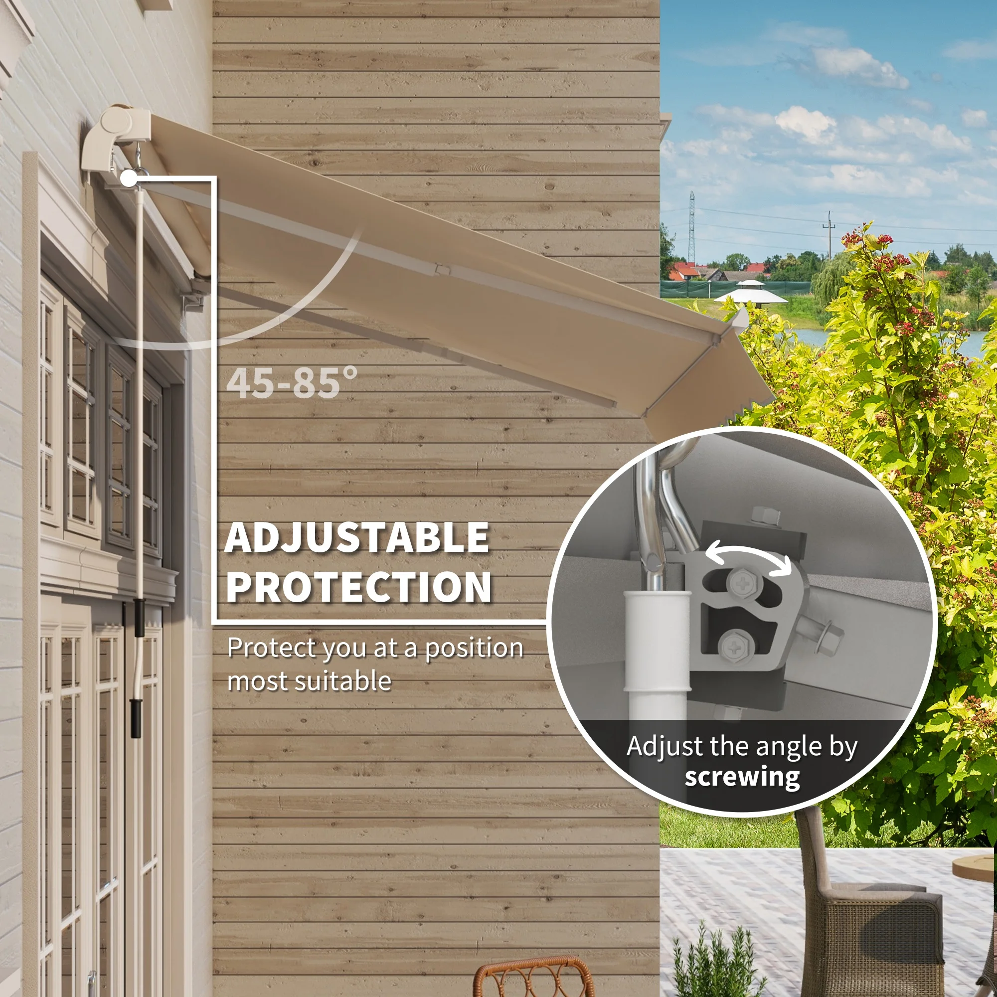 DUOSONG Outsunny 10' X 8' Retractable Awning, Patio Awnings, Sunshade Shelter W/ Manual Crank Handle, Uv & Water-Resistant Fabric And Aluminum Frame For Deck, Balcony, Yard, Beige Beige Aluminum - Image 8