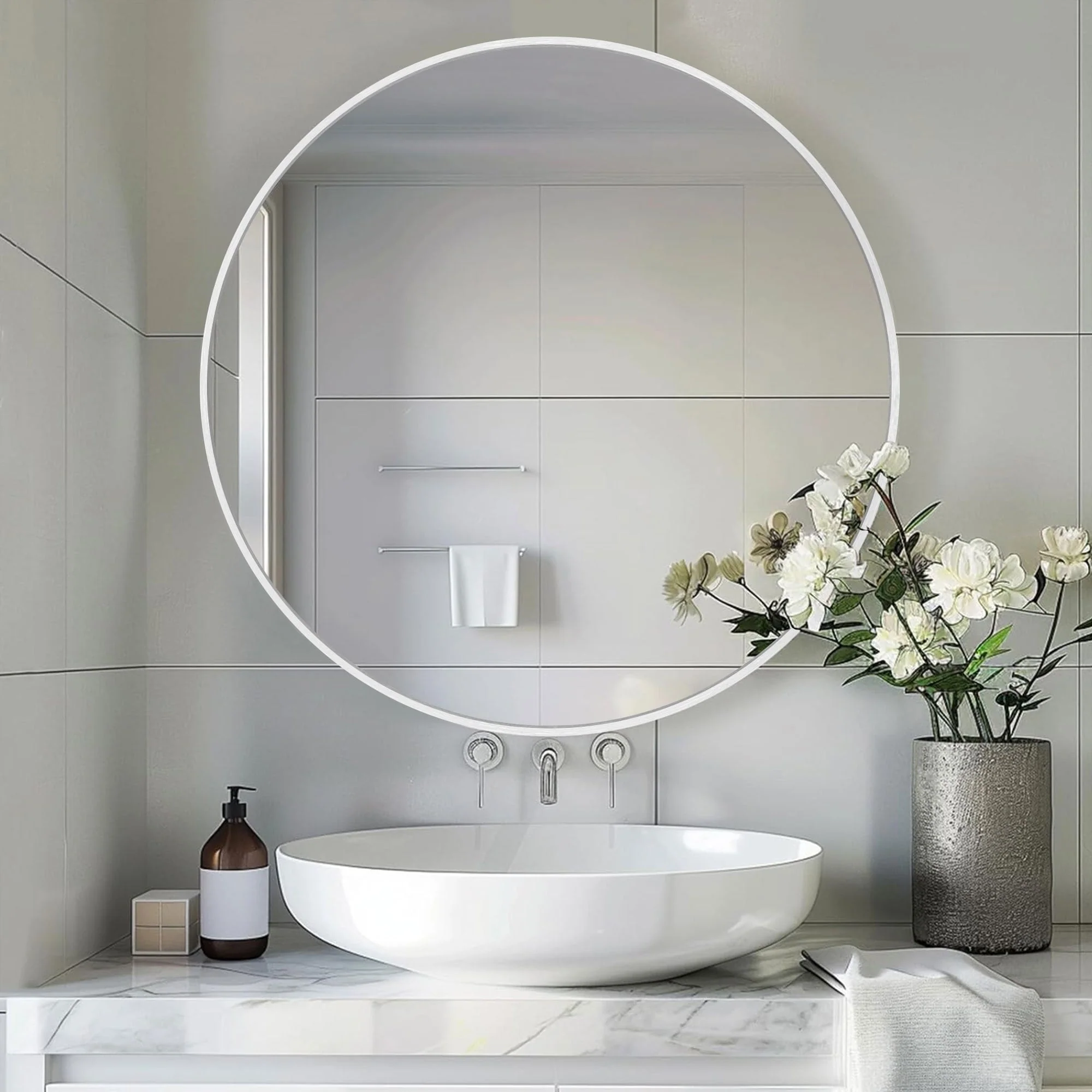Modern Round Bathroom Vanity Mirror, Wall Mounted Circular Mirror for Bathroom, Bedroom and Home Decor - Image 25