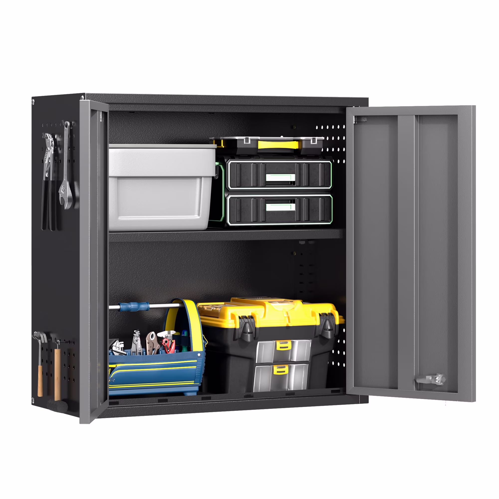 Topass Metal Wall Cabinet with Lock-Garage Storage Cabinet, Wall-Mounted Utility Cabinet with Adjustable Shelf & Locking Doors for Workshop, Laundry Room, or Home Office -C Easy Assembly, Black - Image 3