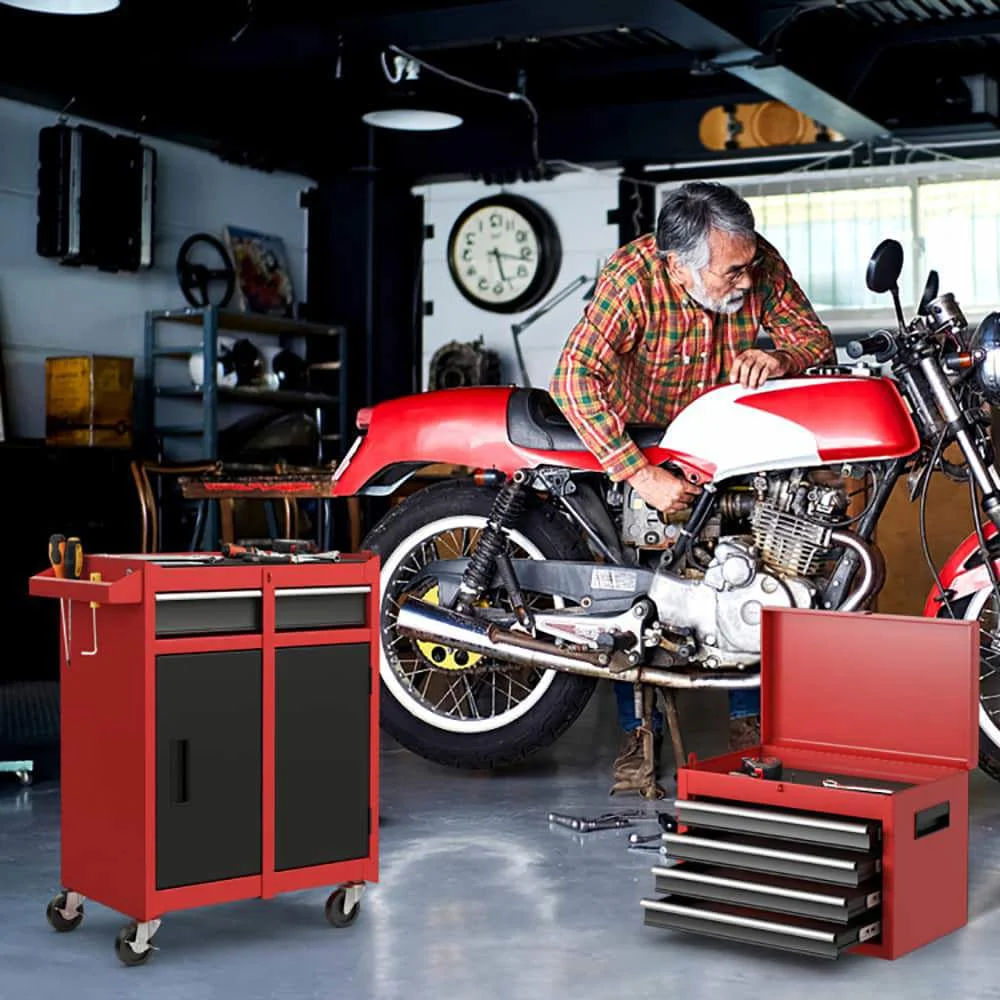 Demifill 2-in-1 Tool Chest and Cabinet with 5 Sliding Drawers, Large Storage Space and Detachable Design, Red - Image 20