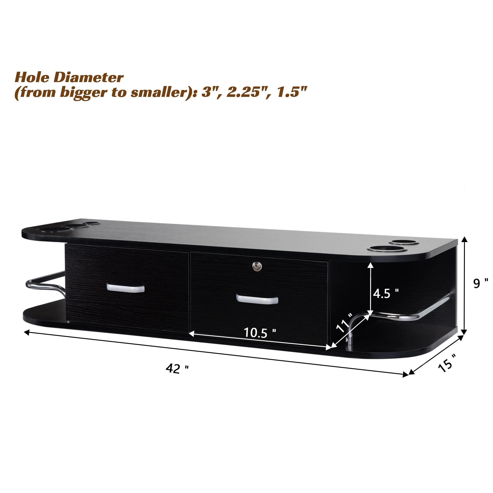 RESHABLE Modern Wall-Mounted Salon Station Barber Cabinet with Locking Drawer Storage Table for Hair Stylist Black - Image 7