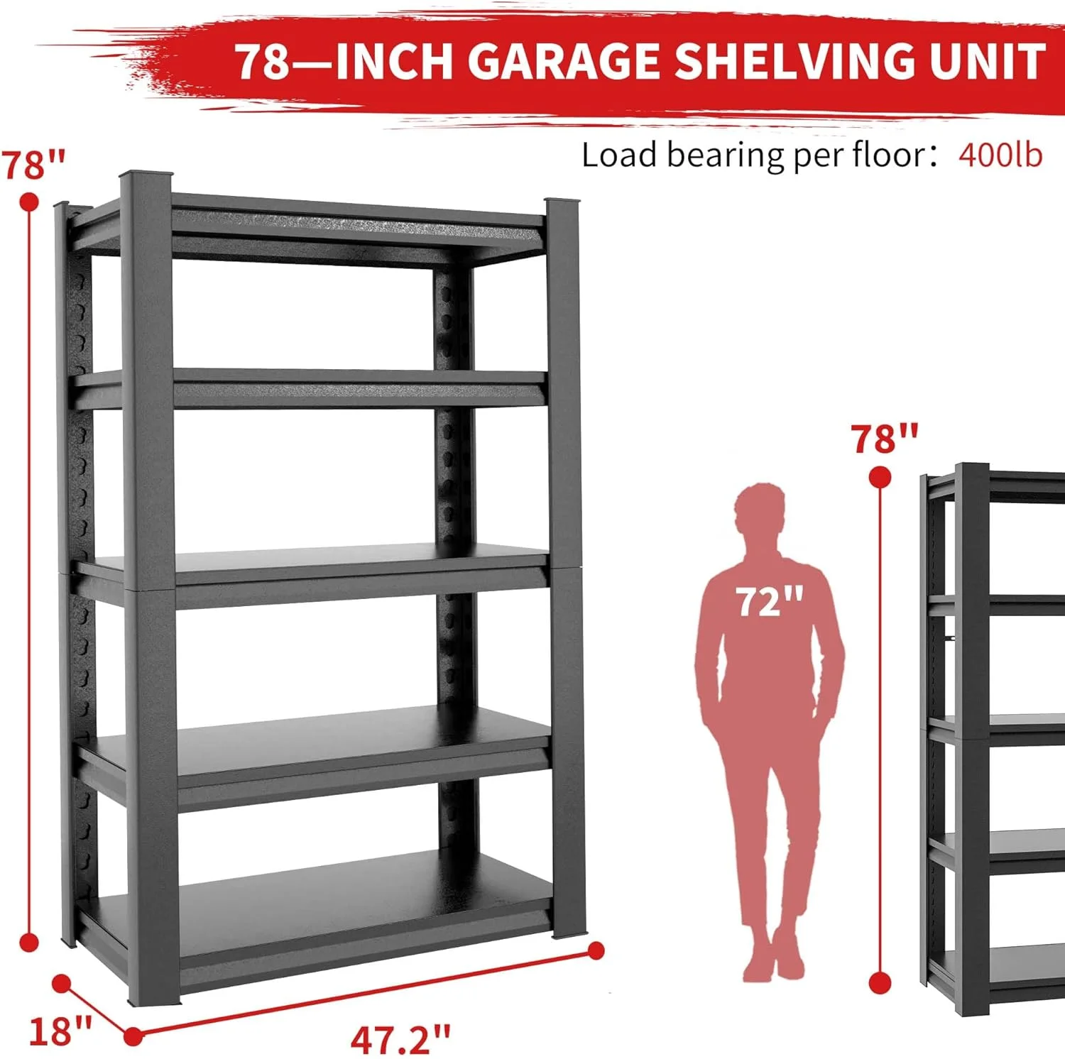 Garage Shelving, Garage Storage Shelves, 2500 LBS Heavy Duty Adjustable Metal Garage Shelves, Easy Assembly, Shelves for Garage Storage, Warehouse, Basement, Black - Image 22