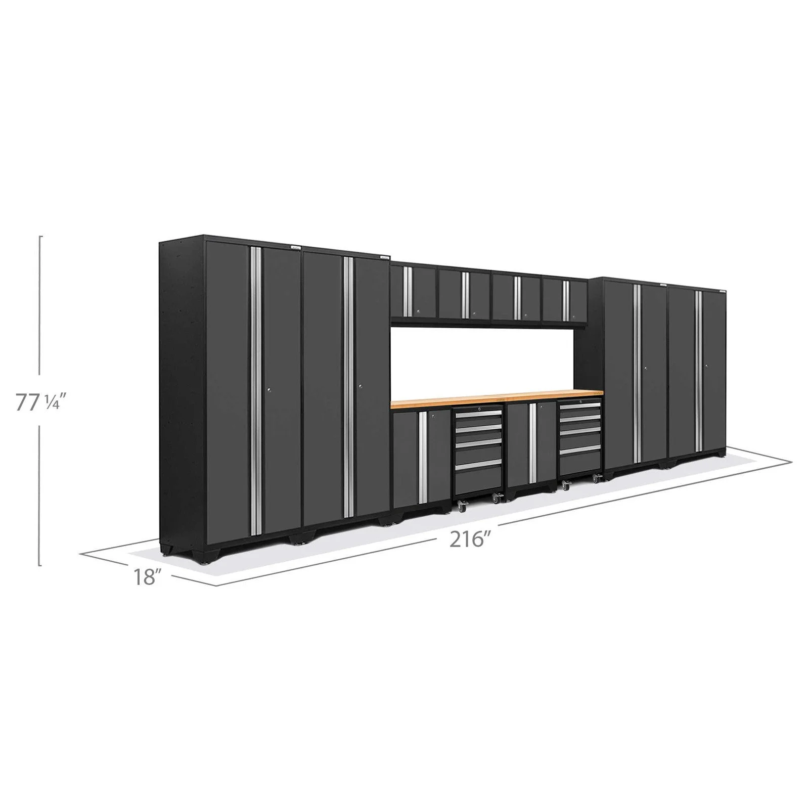 NewAge Products Bold Series Gray 14 Piece Cabinet Set, Heavy Duty 24-Gauge Steel Garage Storage System, LED Lights Included - Image 14