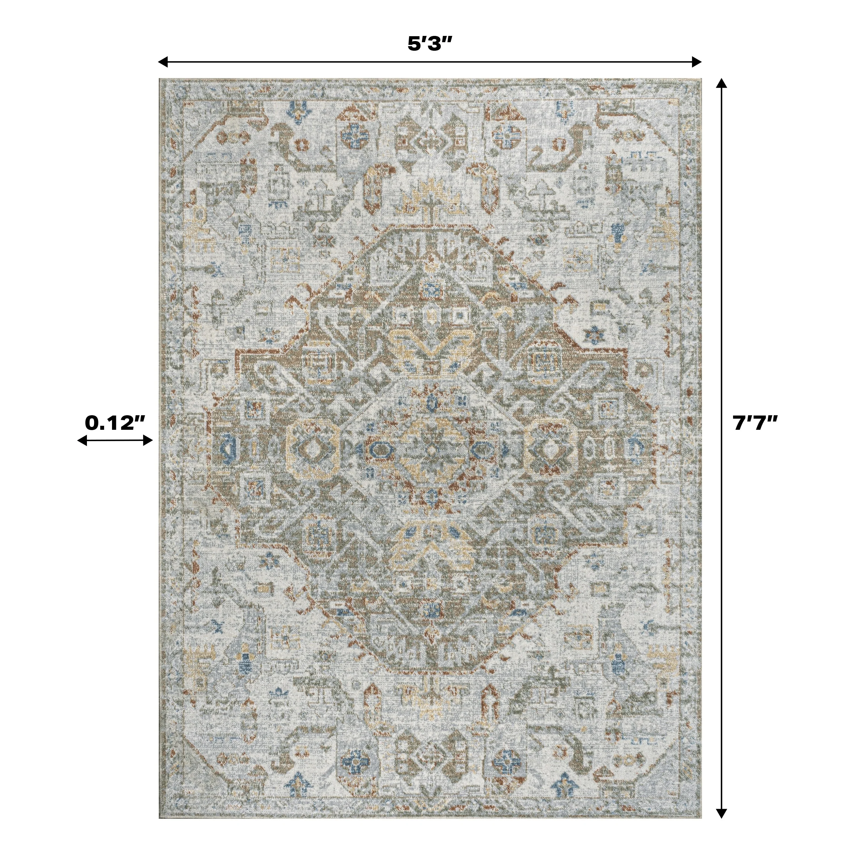 Bohemian Medallion Low-Pile Machine-Washable Area Rug, Cream and Terra - Image 34