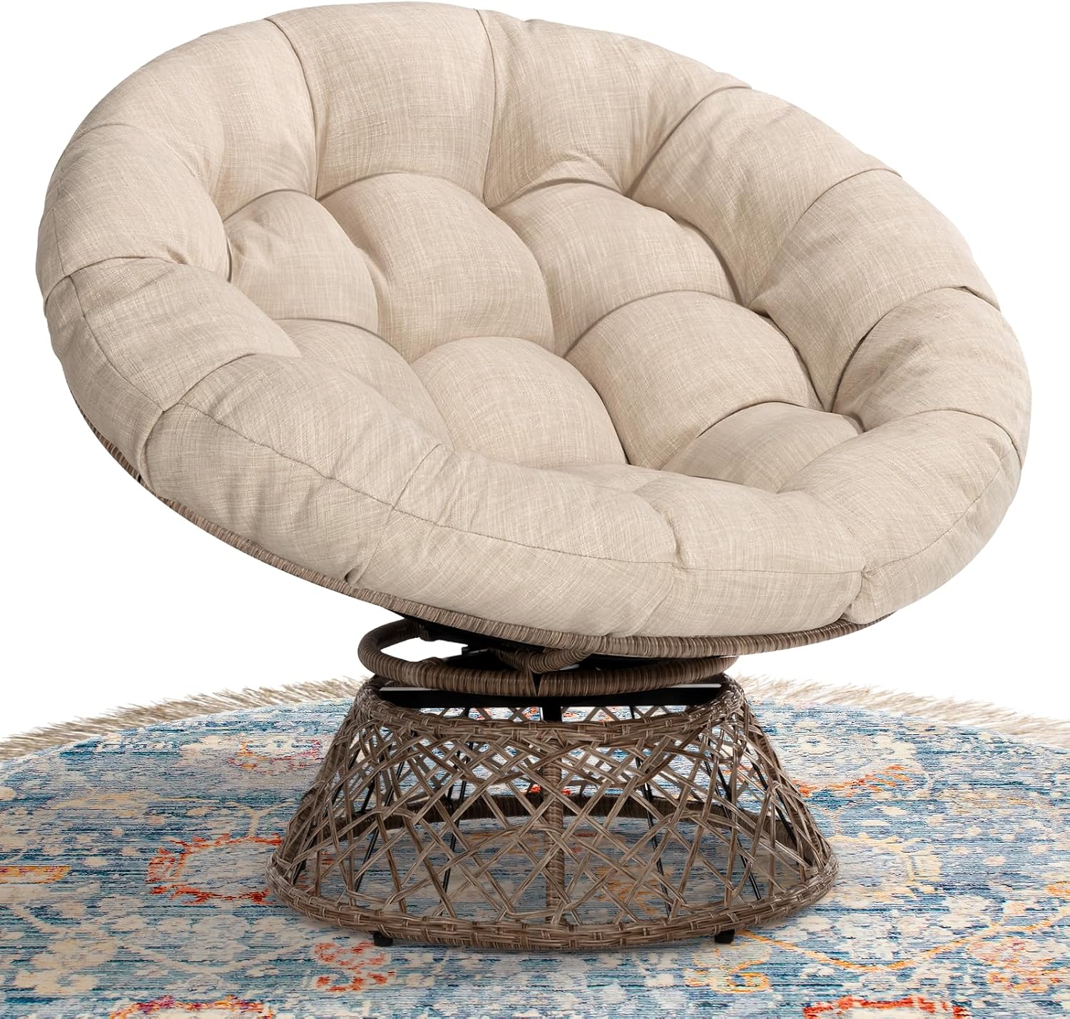 40" Wicker Papasan Chair, 360° Swivel, Arctic Snow, Brown Base - Image 21