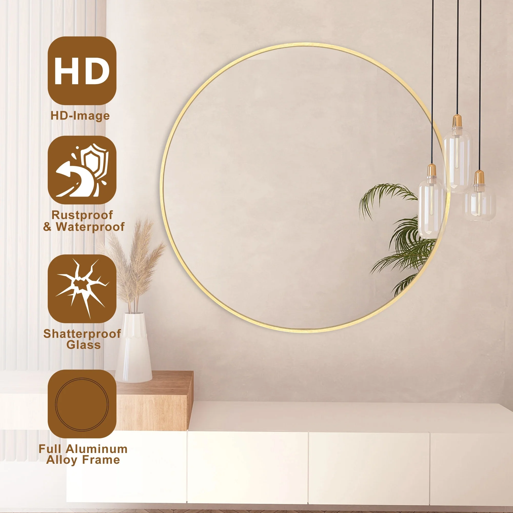 Modern Round Bathroom Vanity Mirror, Wall Mounted Circular Mirror for Bathroom, Bedroom and Home Decor - Image 35