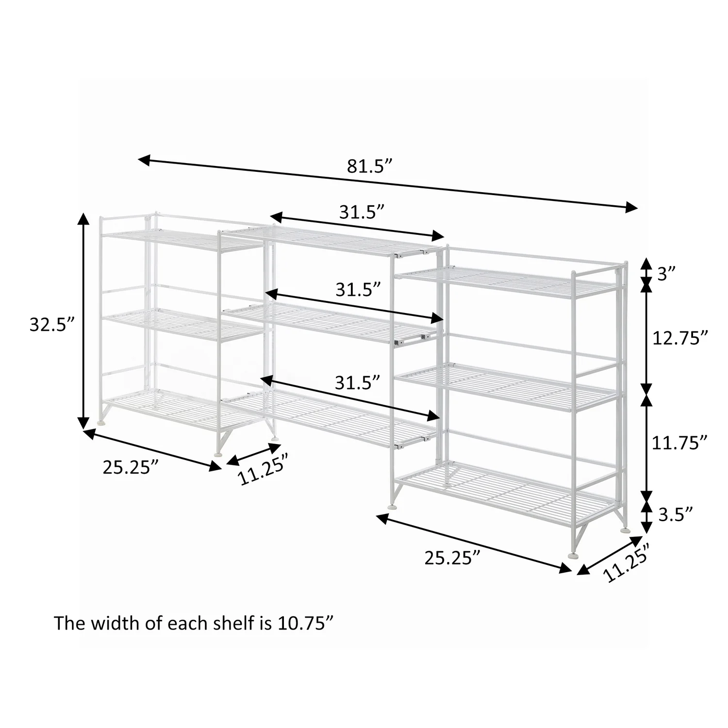 Xtra Storage Wide Folding Shelves w/Three Deluxe Extensions in White Metal - Image 5