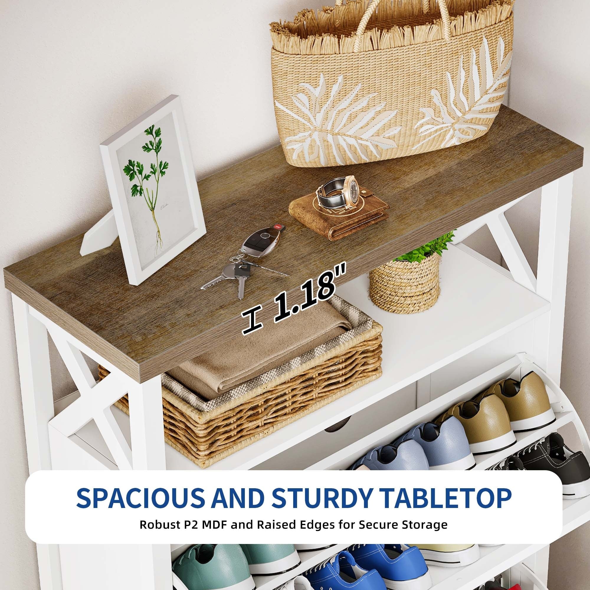 Shoe Storage Cabinet Organizer with 2 Compartments, Entryway and Hallway Shoe Cabinet - Image 23