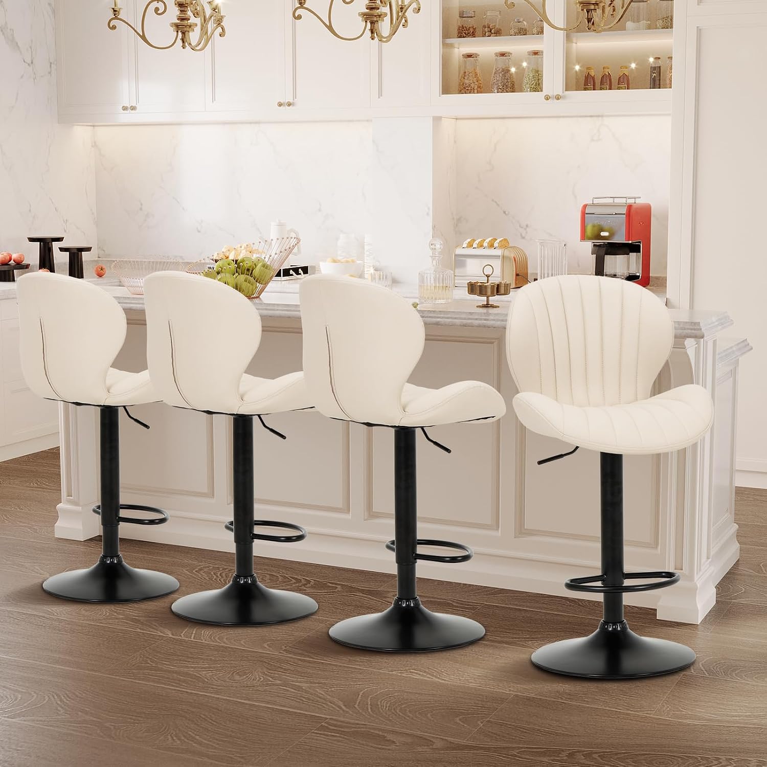 Bar Stools Set of 6, Modern Swivel Bar Chairs, Adjustable Faux Leather Upholstered Barstools Counter Height with High Backrest for Bar, Kitchen Island, Dining Room, Black - Image 18