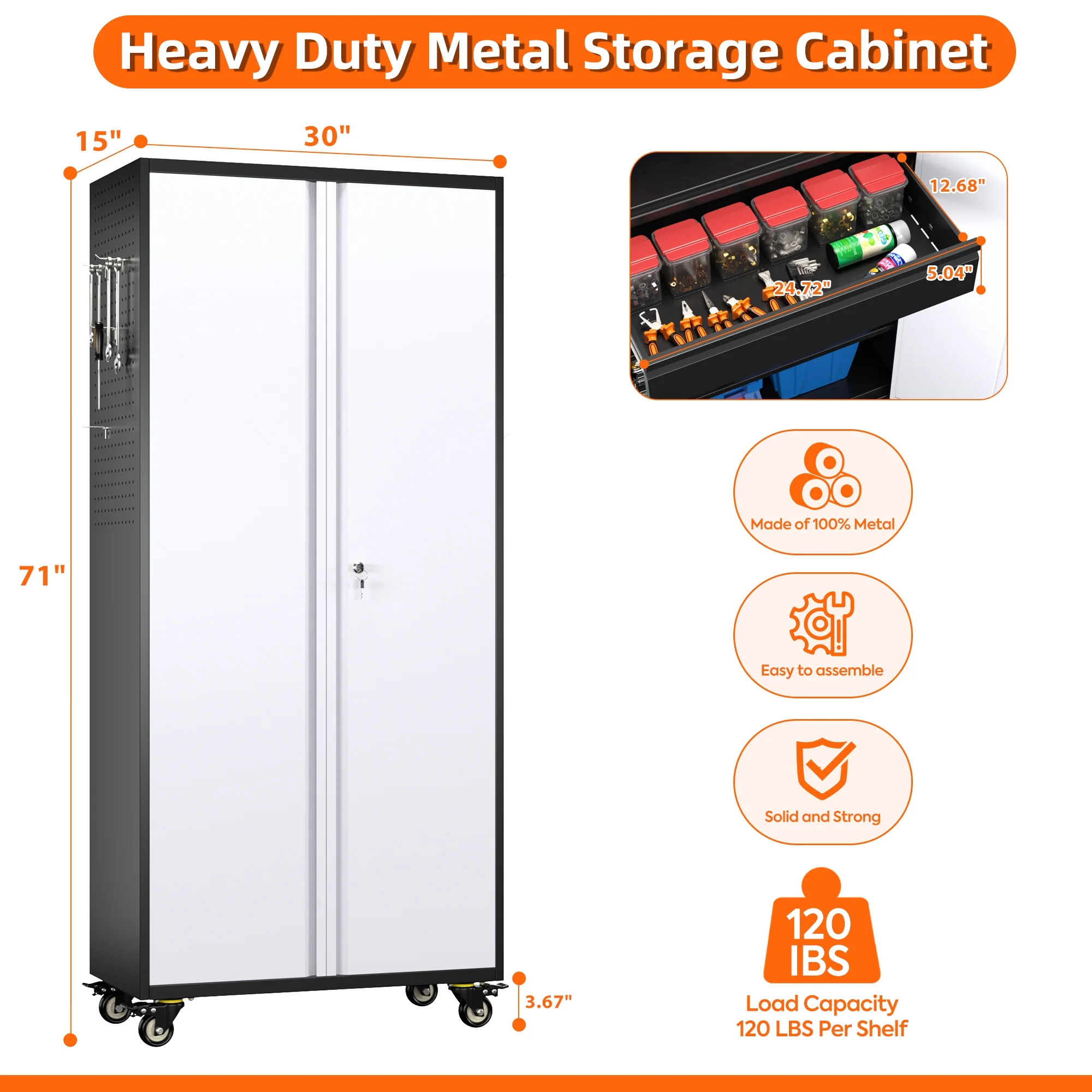 Aobabo Metal Storage Cabinet with Lock,Garage Storage Cabinet with Wheels,72In Steel Storage Cabinet for Garage Home Storage, Black Required-Assembly - Image 98