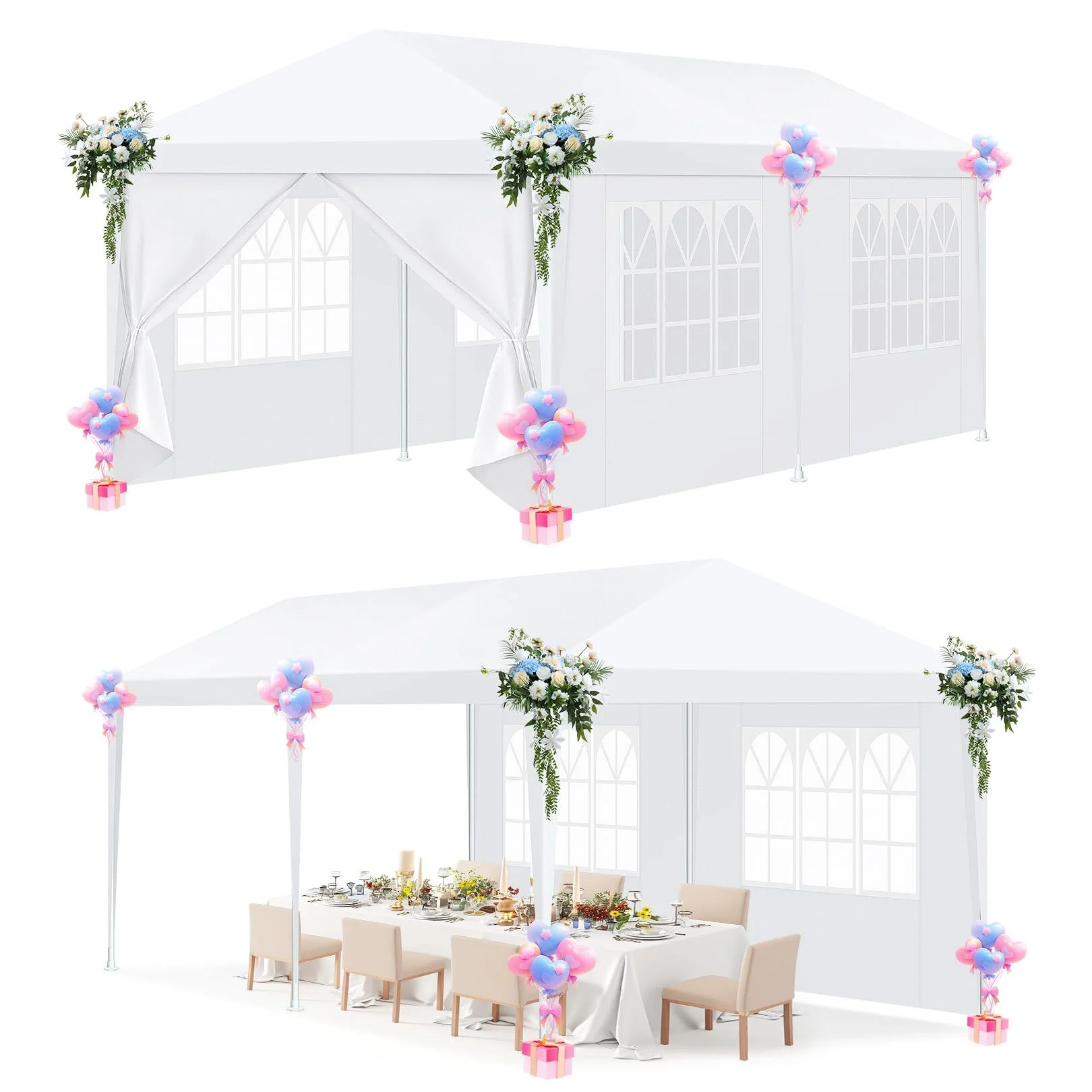 Hoteel Party Tent 10x20 Canopy Tents for Parties with 4 Removable Sidewalls, Patio Camping Gazebo, Portable Tent for Parties, Weddings, BBQ, Waterproof, White - Image 7