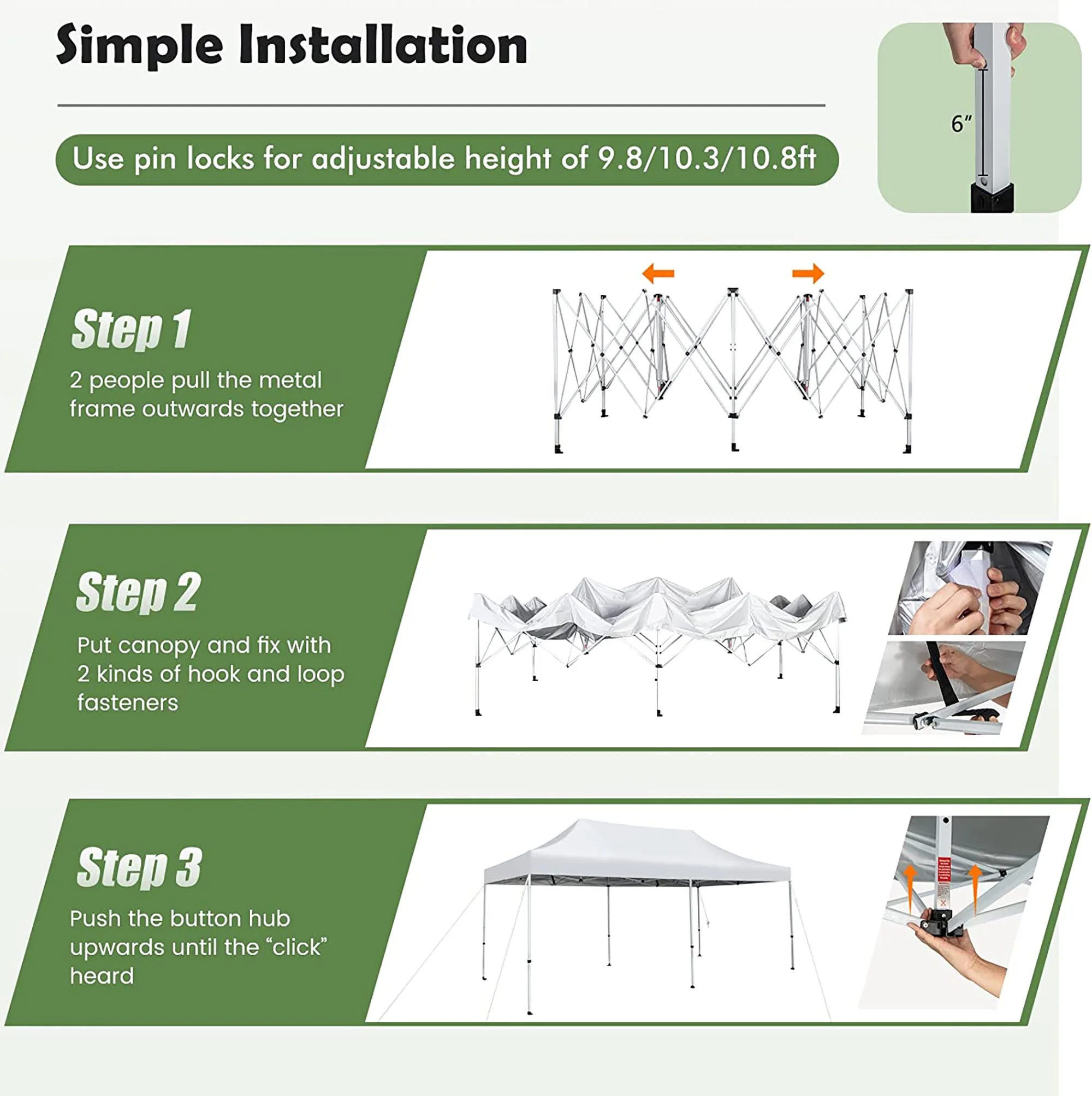 Gymax 10 x 20FT Patio Pop-Up Folding Canopy Tent UPF 50+ Instant Sun Shelter White - Image 4
