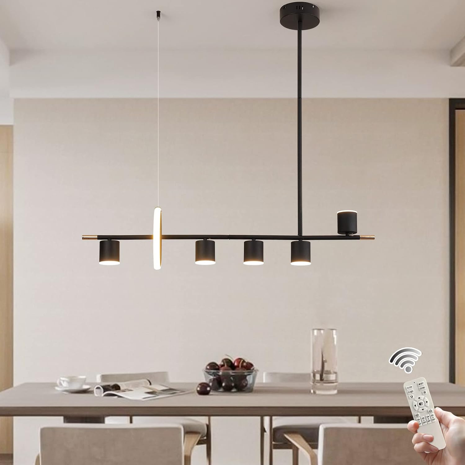 Modern Linear Chandelier, Dimmable LED Pendant Light with Remote - Image 7