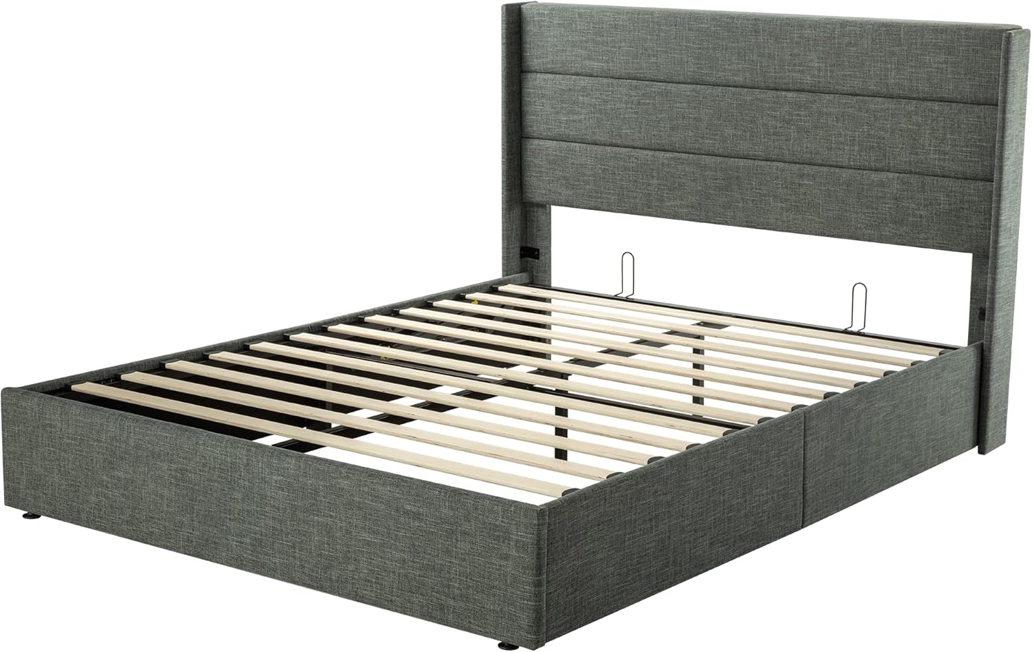 Queen Size Lift Up Storage Bed with Wingback Headboard, Upholstered Platform Bed Frame with Hidden Storage - Image 161