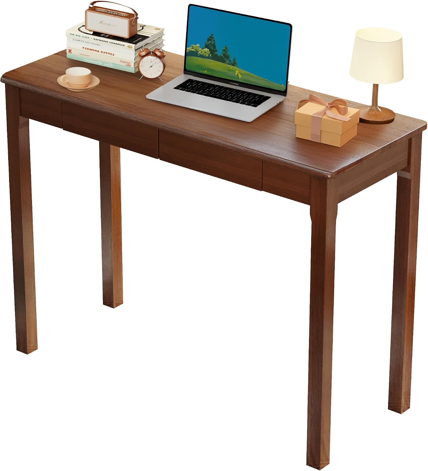 Solid Wood Desk with Drawers - 31.5" Narrow Desks for Small Spaces, Mid Century Modern Desks, Small Wooden Vintage Computer Writing Desk, Study Table for Home Office Bedroom, Walnut - Image 5