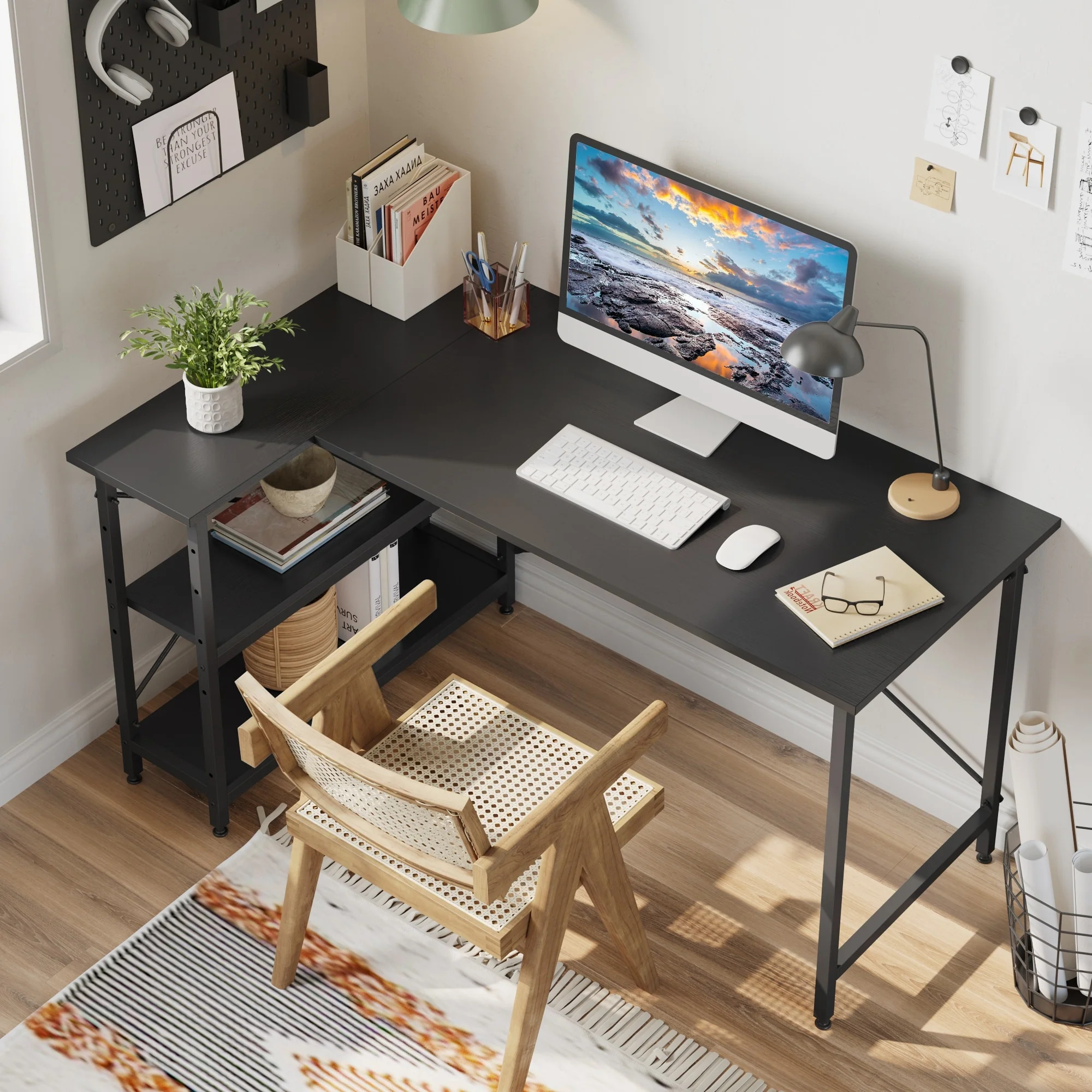 Small L Shaped Computer Desk with Storage Shelves, Compact Corner Workstation for Home Office and Study - Image 2