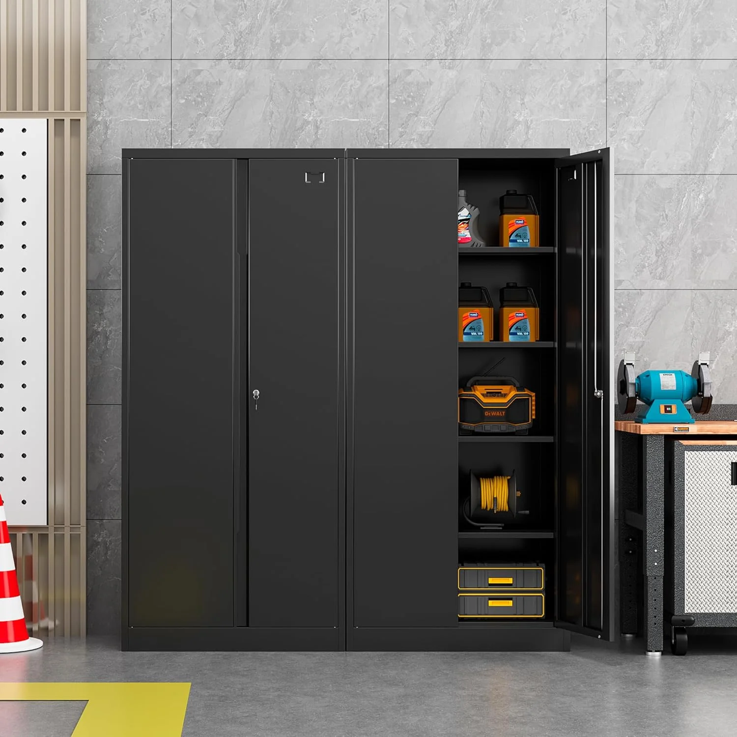 Metal Storage Cabinet, Garage Storage Cabinet with Doors and 2 Adjustable Shelves, 36" White Metal Cabinet, Locking Cabinet for Home,Garage,Office,School - Image 12
